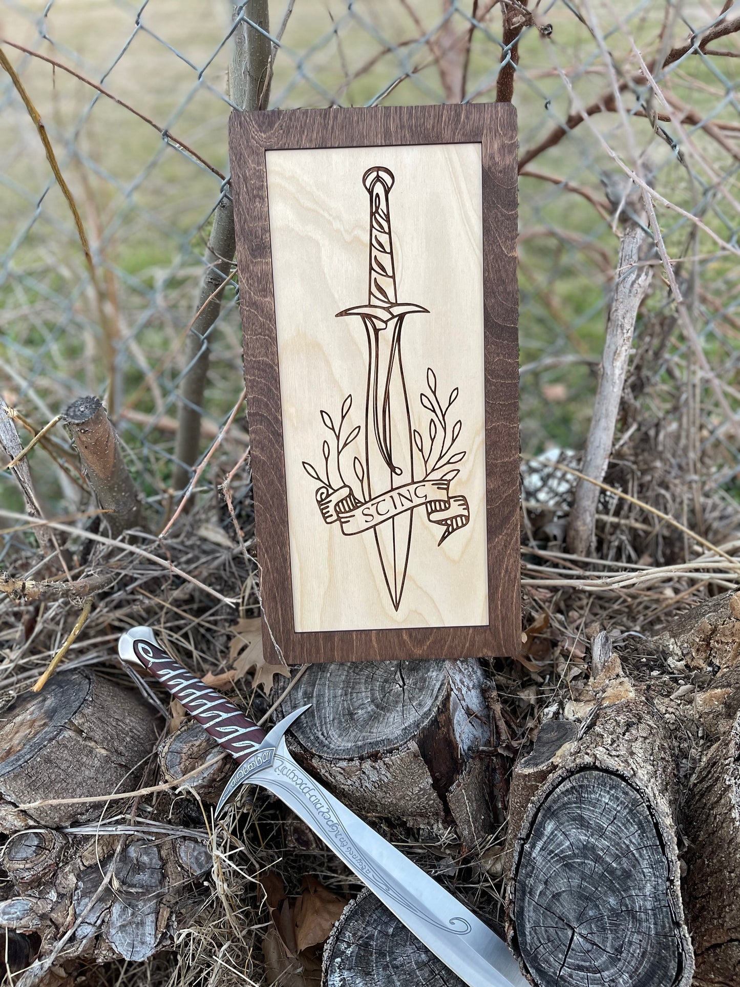 Fantasy Ring & Shire Blade Sword Wood Engraved Sign - Man Cave Decor