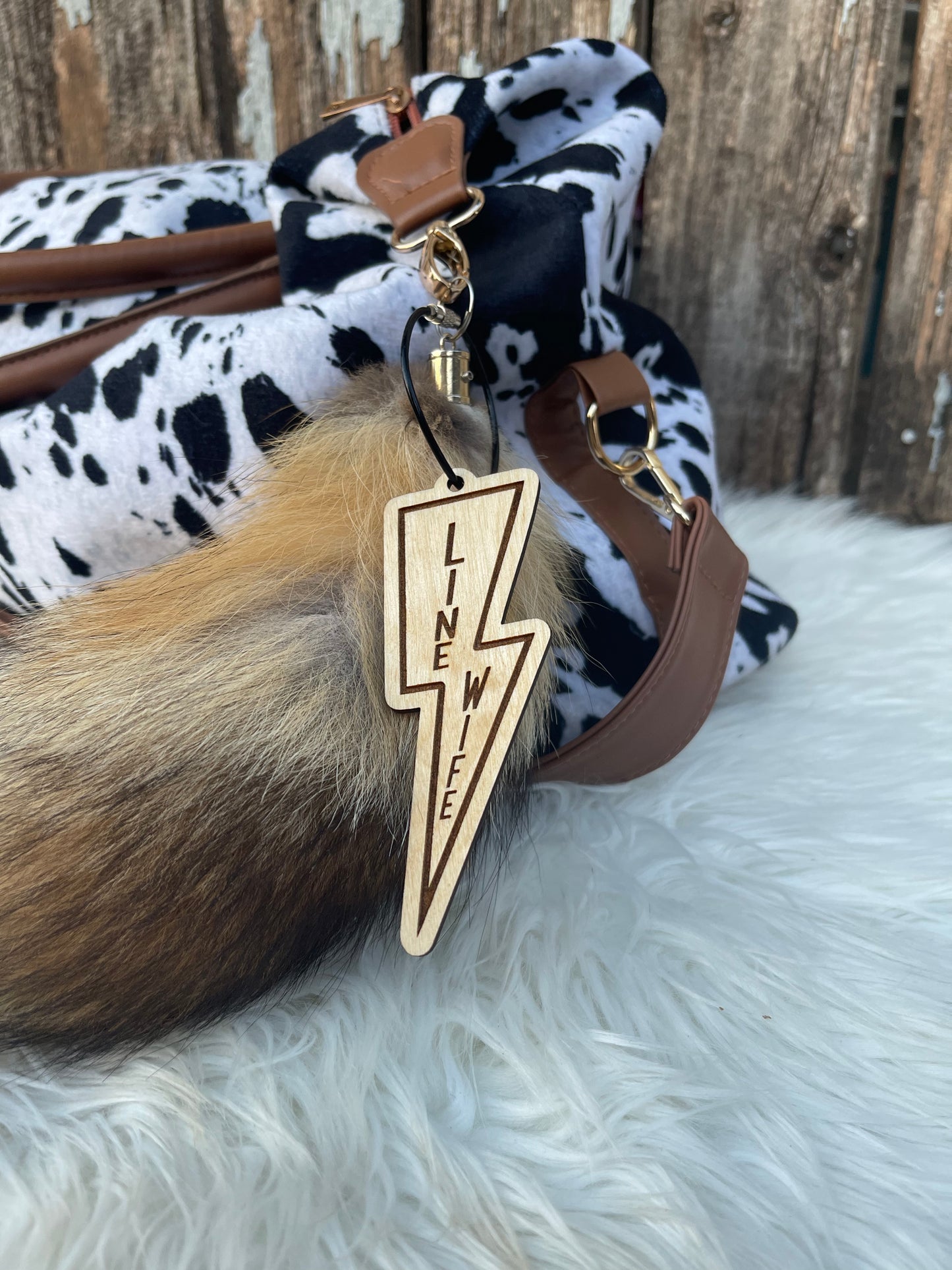 Line Wife Wood Engraved Charm Keychain | Bag & Luggage Tag | Lineman Line Life Gift