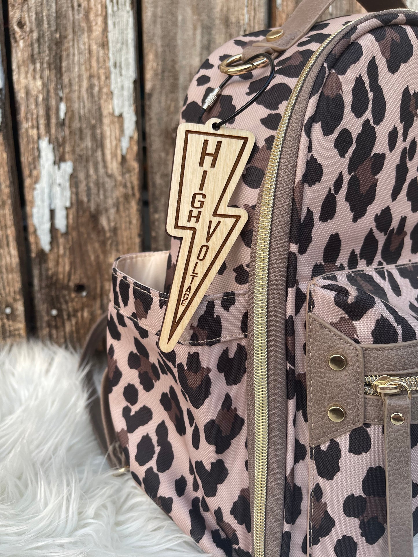High Voltage Wood Engraved Charm Keychain | Bag & Luggage Tag | Lineman Line Life Gift