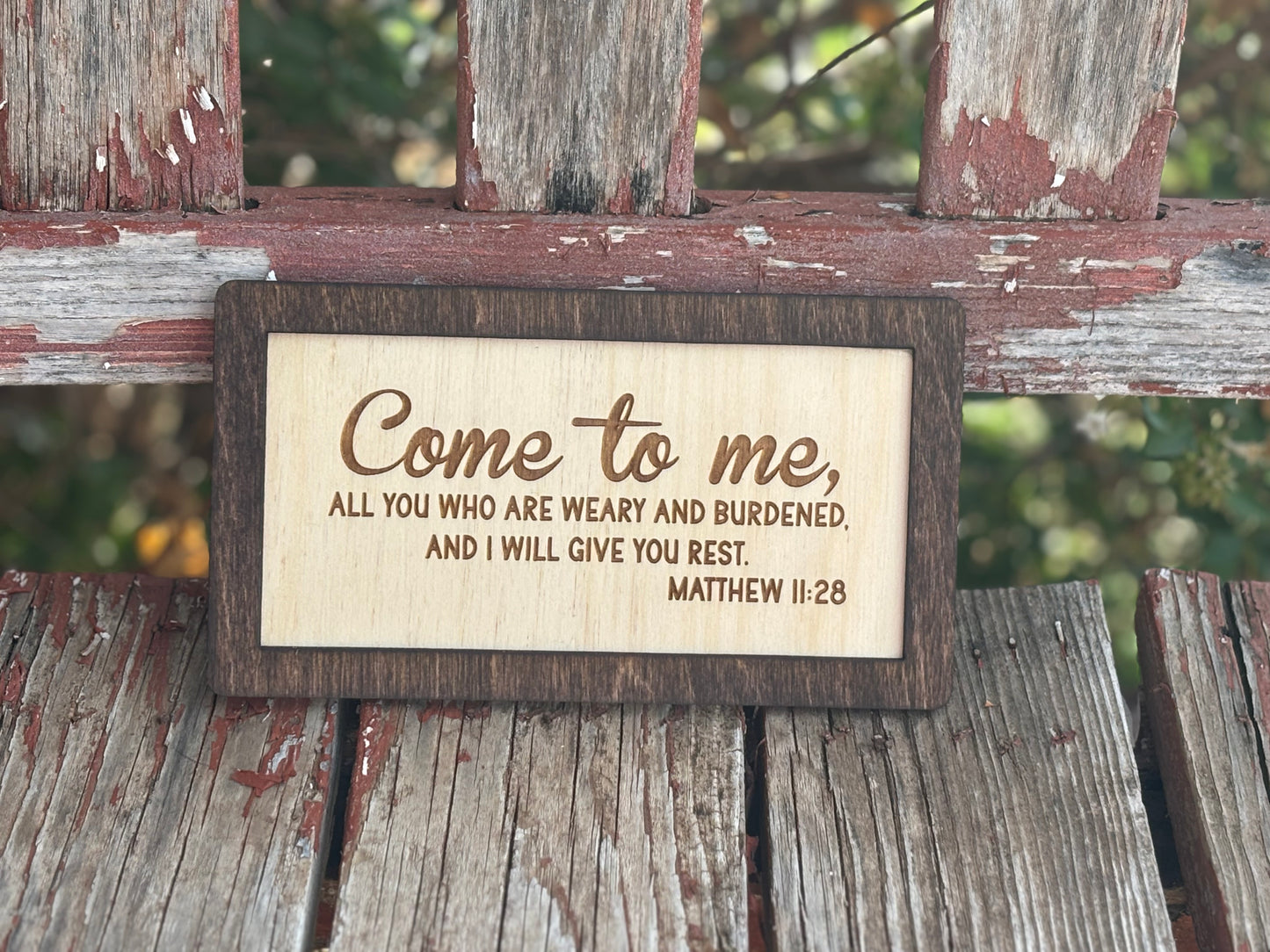 Matthew 11:28 Wood Sign | Christian Home Décor | Inspirational Scripture Wall Art | Rustic Faith-Based Sign