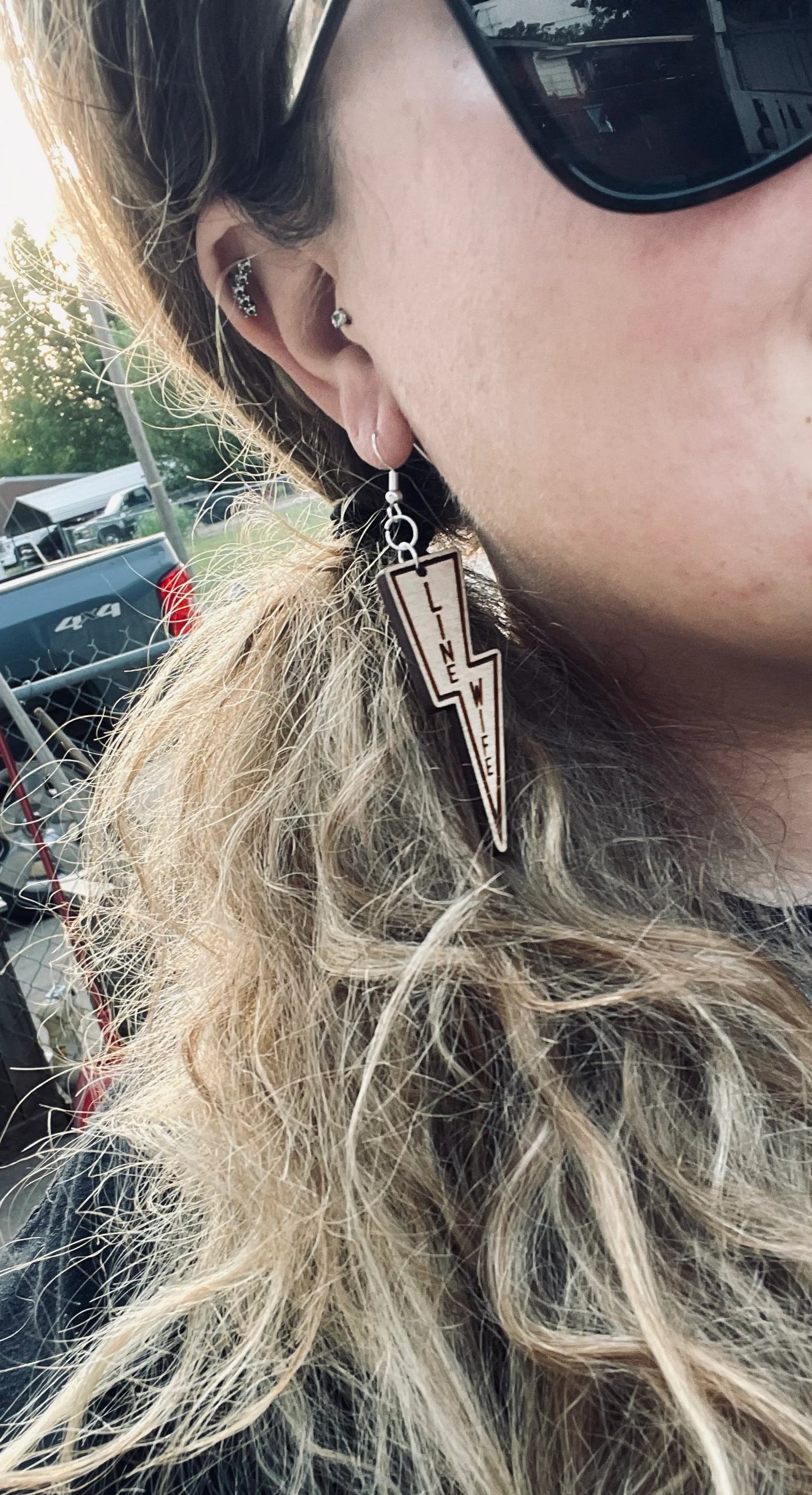 Line Wife Lightning Bolt Wood Engraved Dangle Earrings | Lineman Linewife Jewelry