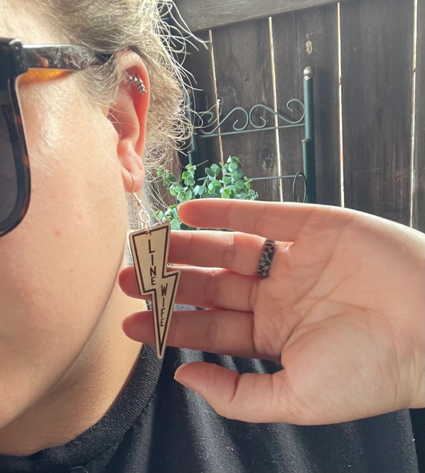 Line Wife Lightning Bolt Wood Engraved Dangle Earrings | Lineman Linewife Jewelry