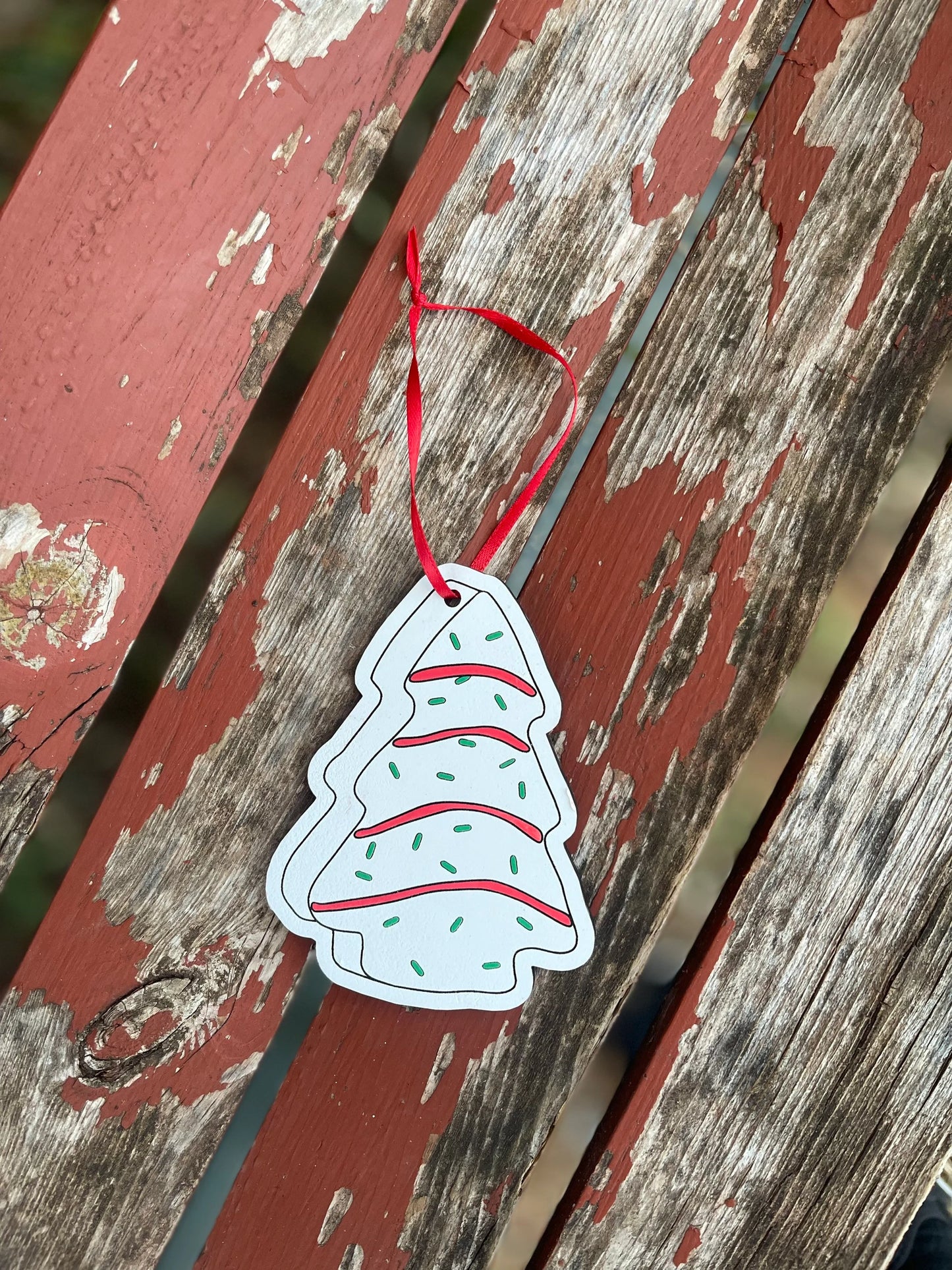 Christmas Tree Cake Ornament | Wood Engraved & Hand-Painted | Funny Foodie Lover Gift