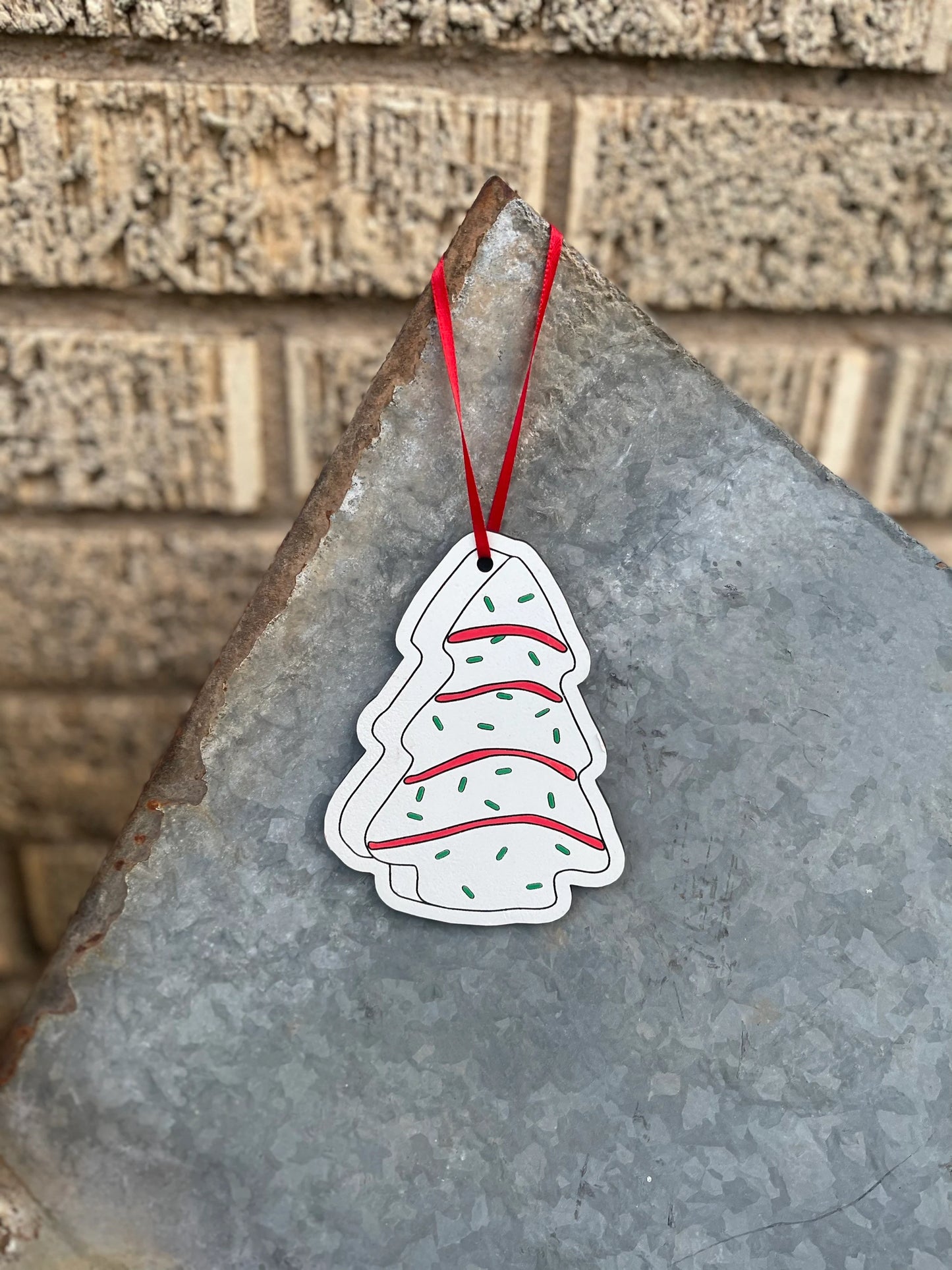 Christmas Tree Cake Ornament | Wood Engraved & Hand-Painted | Funny Foodie Lover Gift