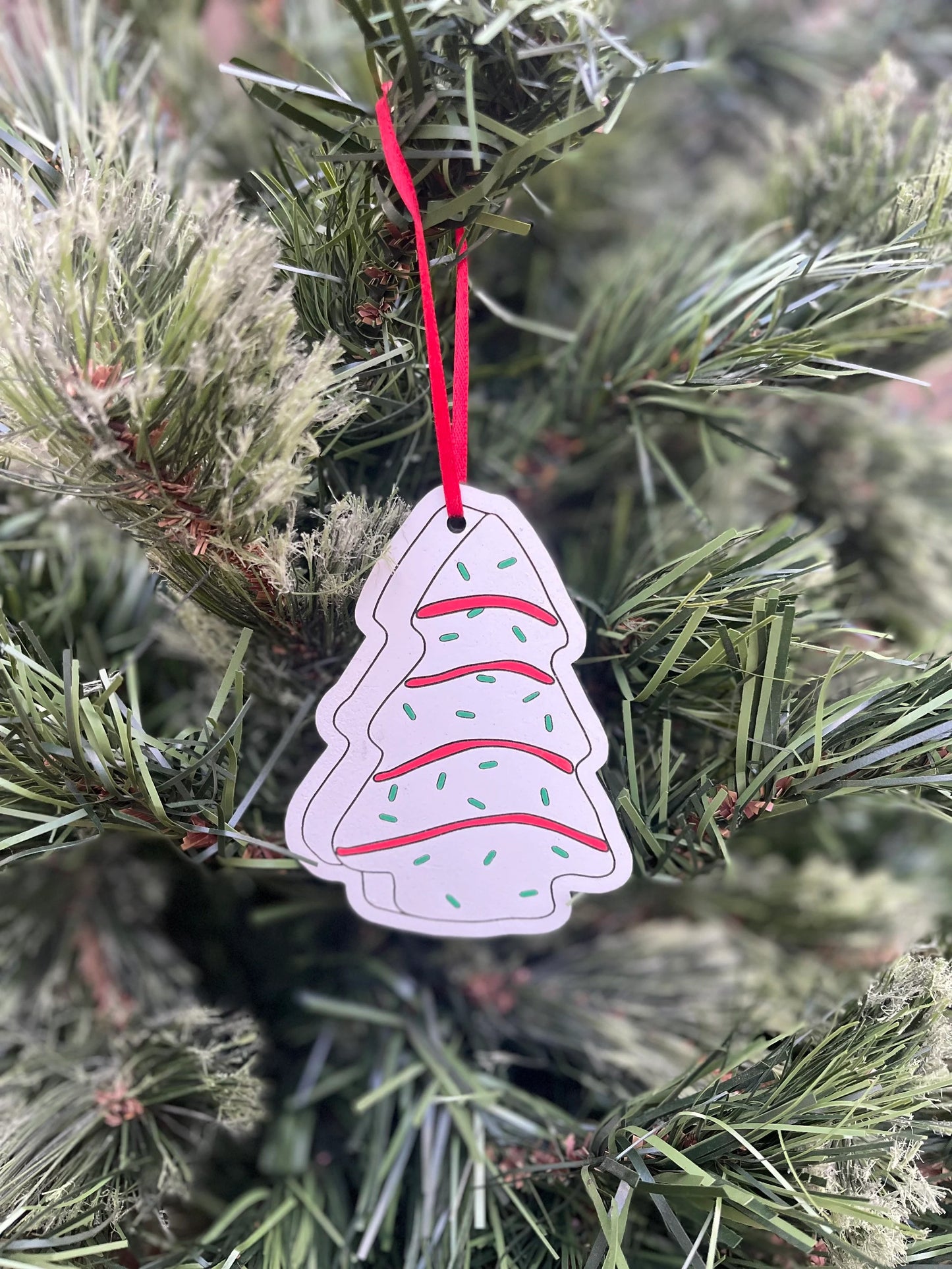 Christmas Tree Cake Ornament | Wood Engraved & Hand-Painted | Funny Foodie Lover Gift