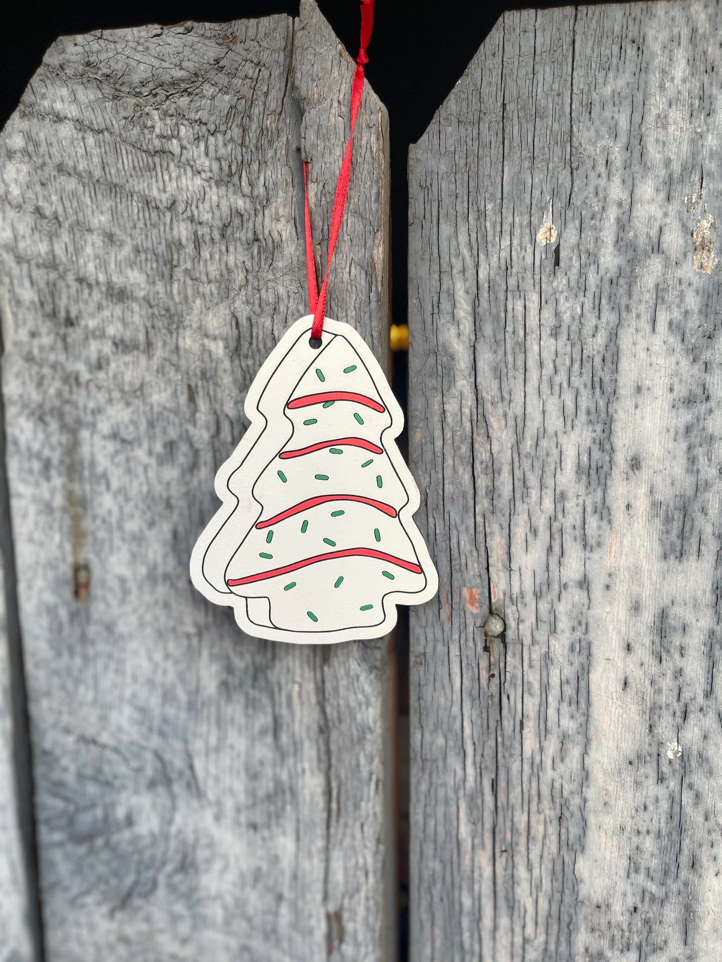 Christmas Tree Cake Ornament | Wood Engraved & Hand-Painted | Funny Foodie Lover Gift