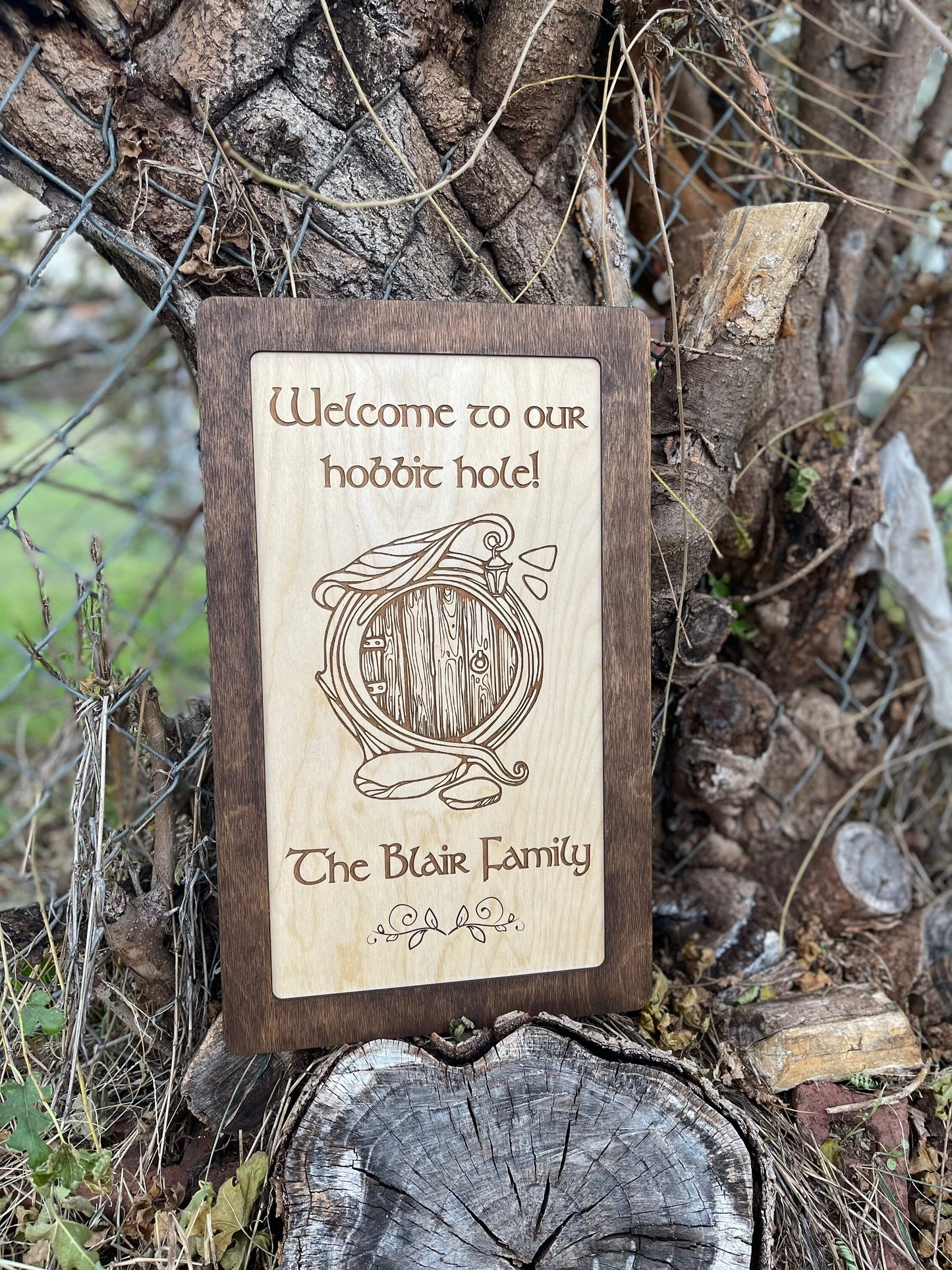 Welcome to Our Shire Hole Custom Family Name Sign | Personalized Shire Decor | Fantasy Ring Wood Engraved