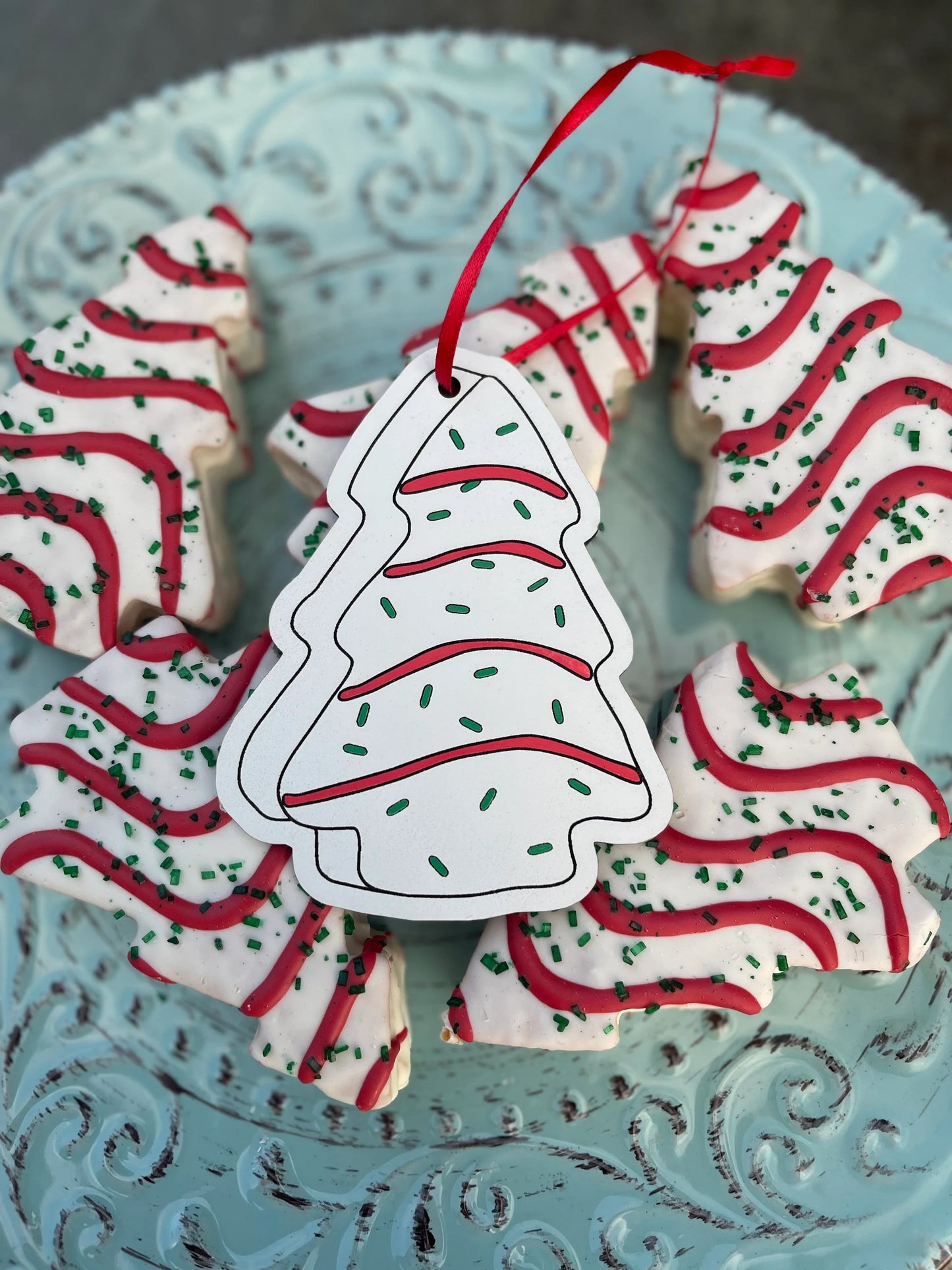 Christmas Tree Cake Ornament | Wood Engraved & Hand-Painted | Funny Foodie Lover Gift