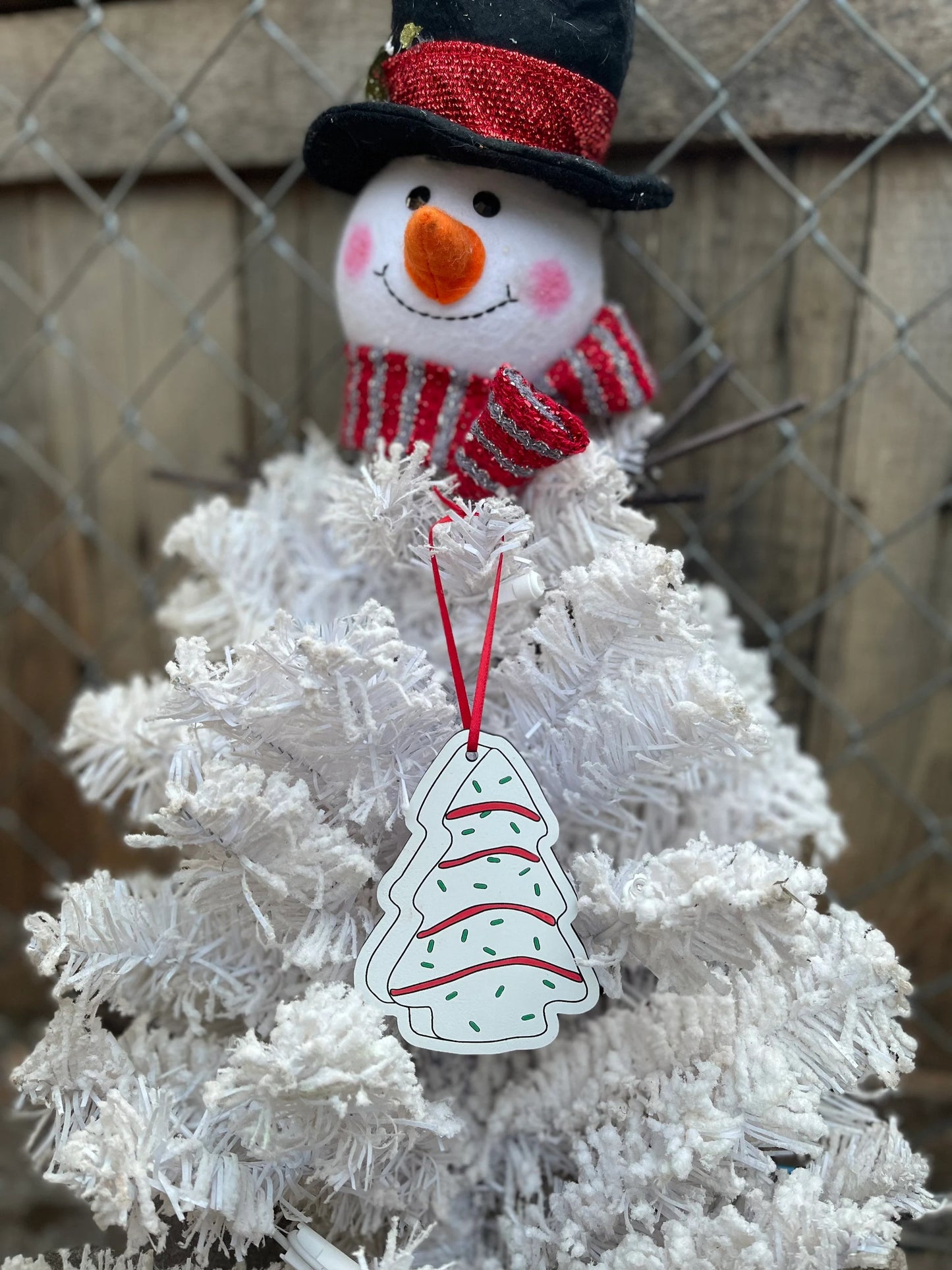 Christmas Tree Cake Ornament | Wood Engraved & Hand-Painted | Funny Foodie Lover Gift