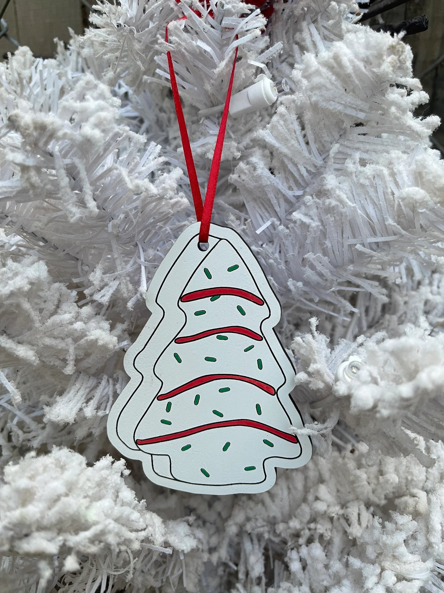 Christmas Tree Cake Ornament | Wood Engraved & Hand-Painted | Funny Foodie Lover Gift