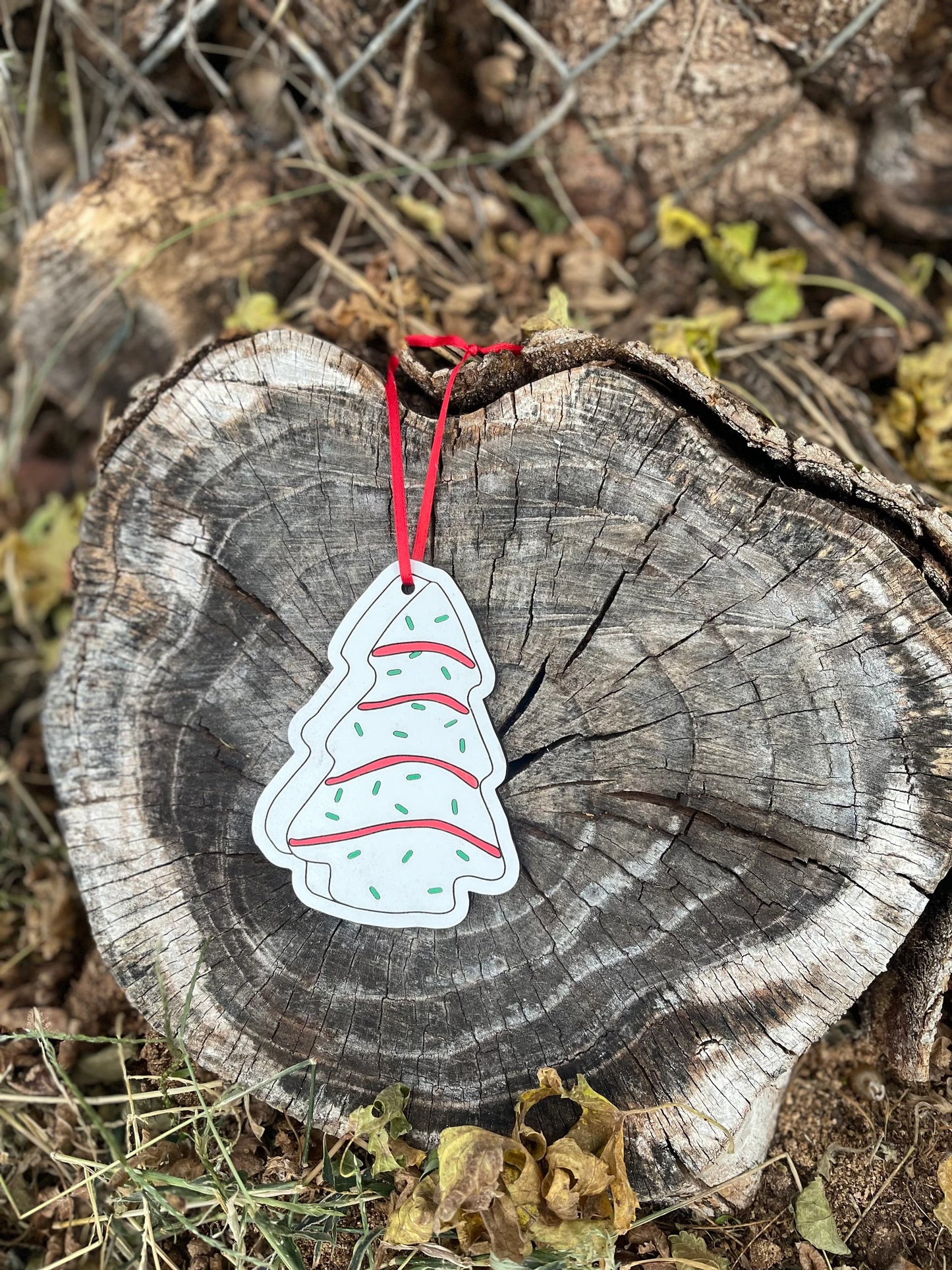 Christmas Tree Cake Ornament | Wood Engraved & Hand-Painted | Funny Foodie Lover Gift