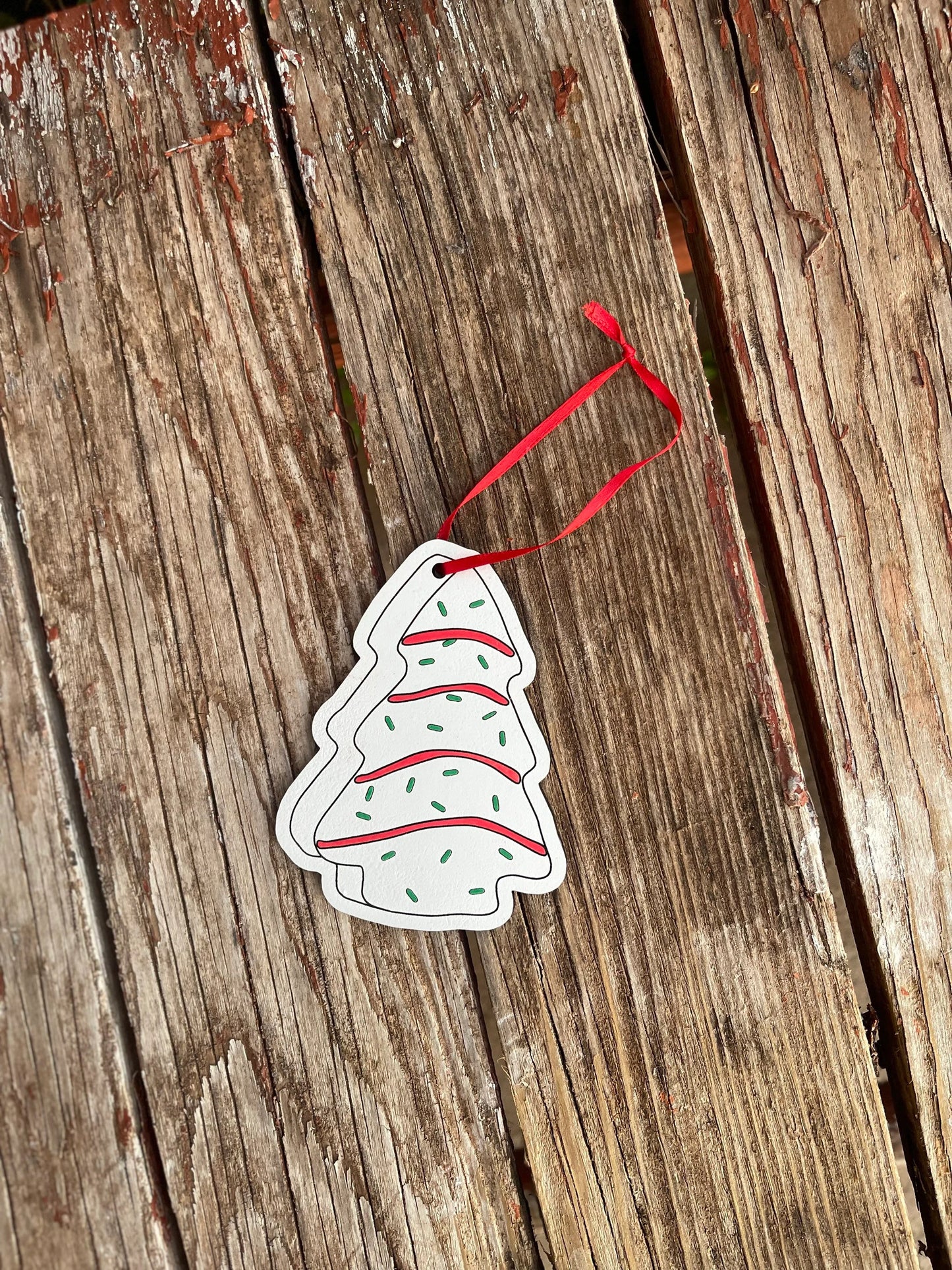Christmas Tree Cake Ornament | Wood Engraved & Hand-Painted | Funny Foodie Lover Gift