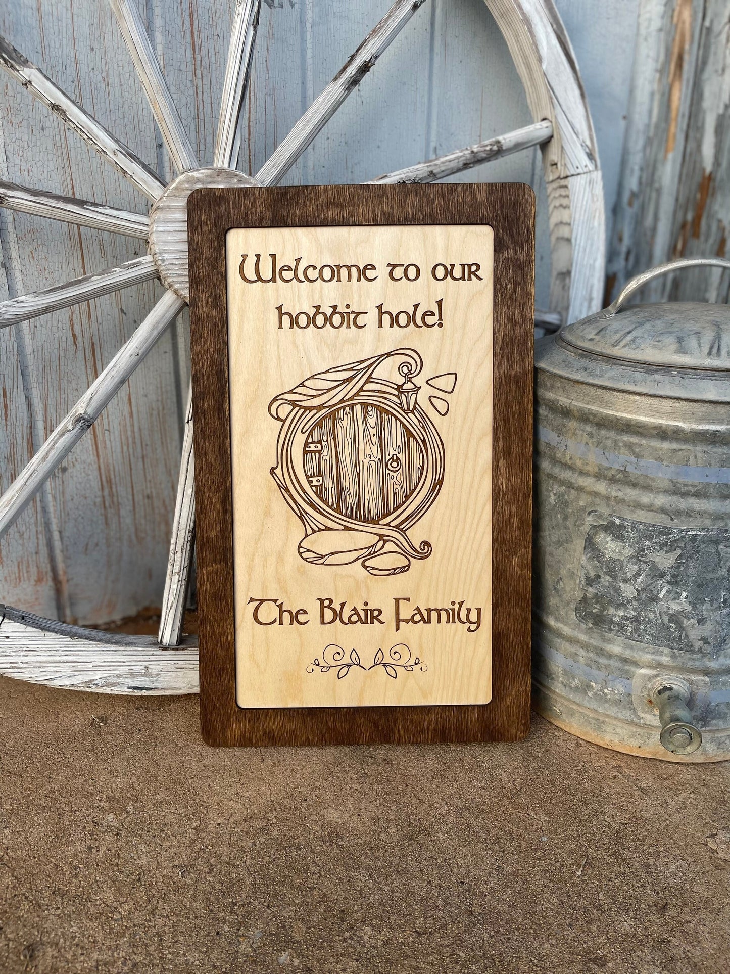 Welcome to Our Shire Hole Custom Family Name Sign | Personalized Shire Decor | Fantasy Ring Wood Engraved
