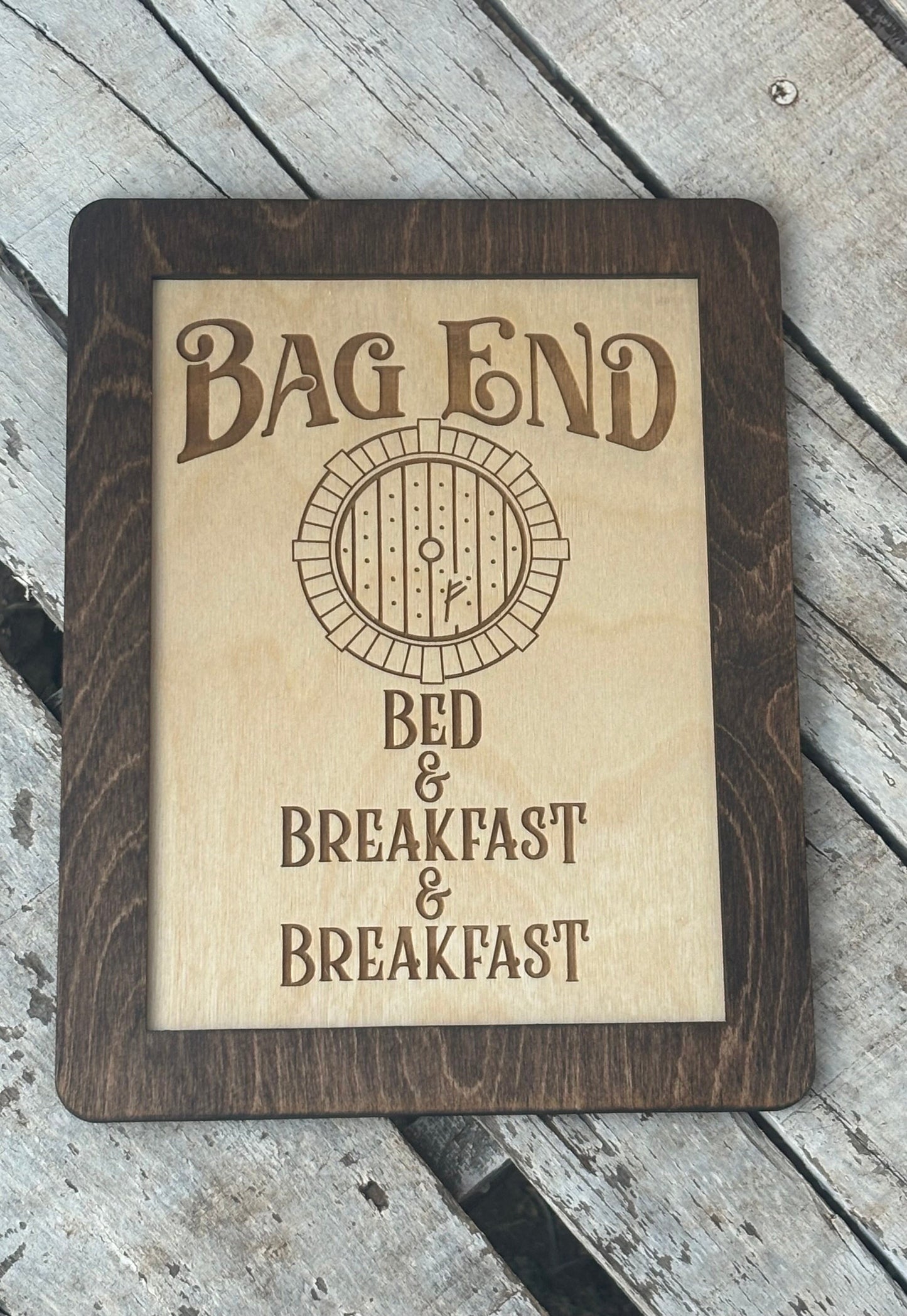 Shire Bed and Second Breakfast Sign | Wood Engraved Fantasy Kitchen Wall Decor