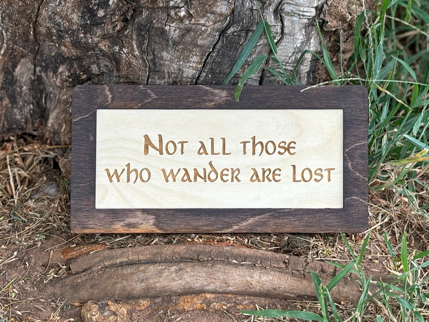 Not All Those Who Wander Are Lost Wood Engraved Sign | Fantasy Ring Decor | Shire-Inspired Bookshelf Art