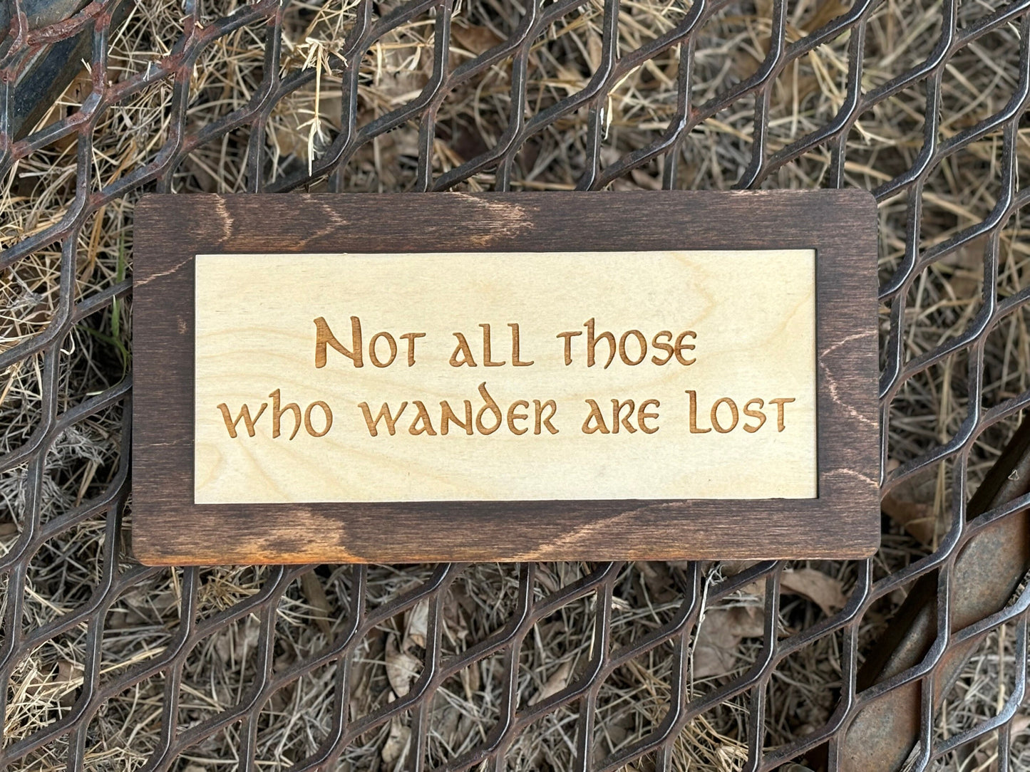 Not All Those Who Wander Are Lost Wood Engraved Sign | Fantasy Ring Decor | Shire-Inspired Bookshelf Art