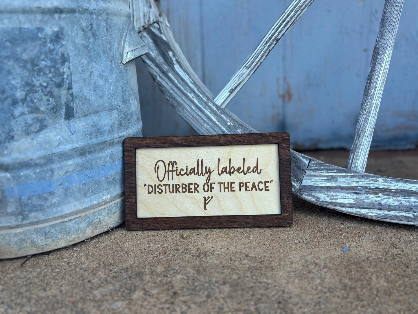 Officially Labeled “Disturber of the Peace” F Wood Engraved Sign | Personalized Fantasy Ring Decor Baby Nursery | Baby Shower Gift