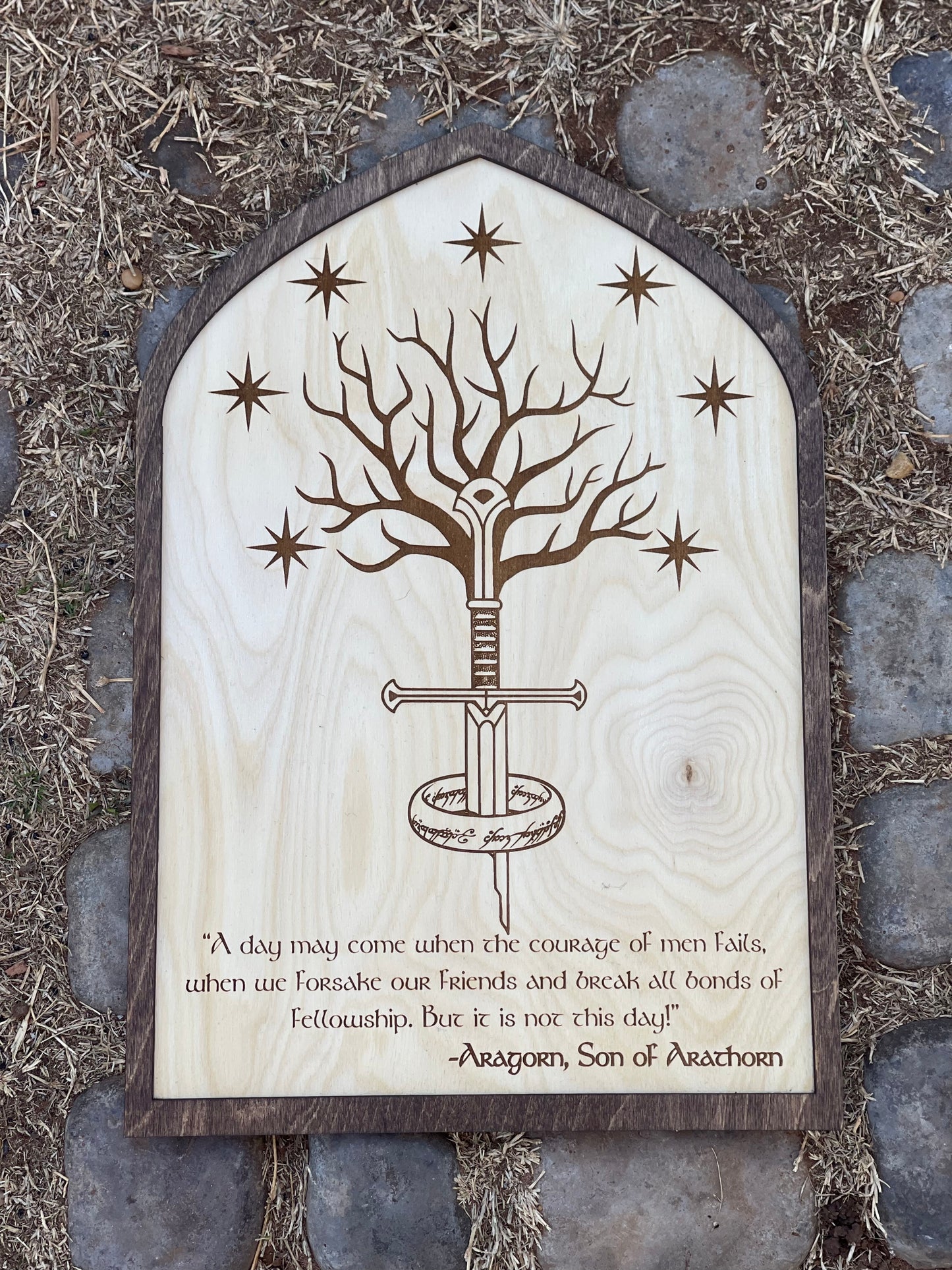 The Broken Sword and White Tree Wood Engraved Sign | Fantasy Ring Gift Decor | Shire-Inspired Art