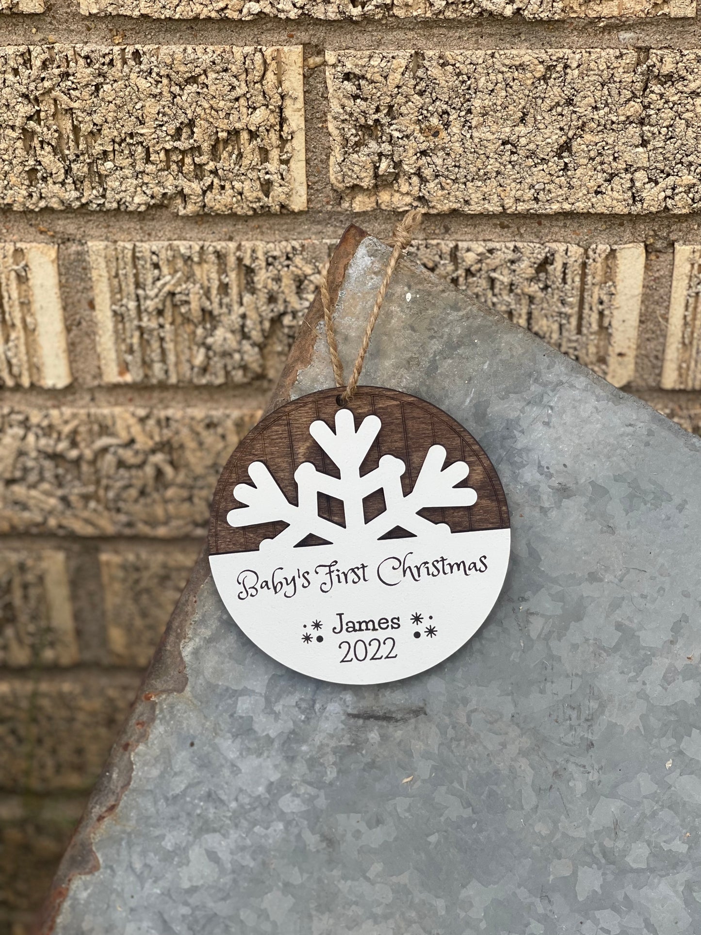 Baby's First Christmas Personalized Ornament | Custom Name Snowflake Design | 2024 Wood Engraved Keepsake