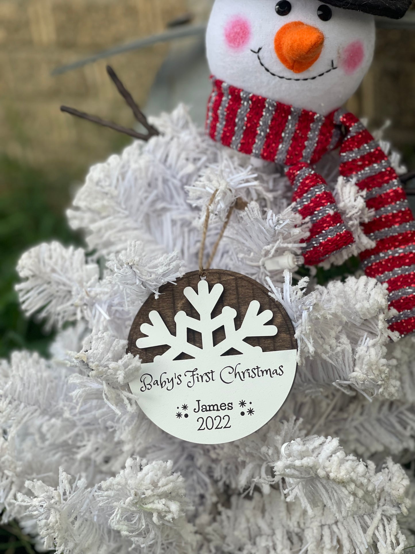 Baby's First Christmas Personalized Ornament | Custom Name Snowflake Design | 2024 Wood Engraved Keepsake