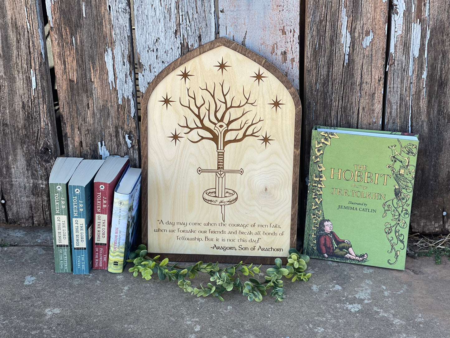 The Broken Sword and White Tree Wood Engraved Sign | Fantasy Ring Gift Decor | Shire-Inspired Art
