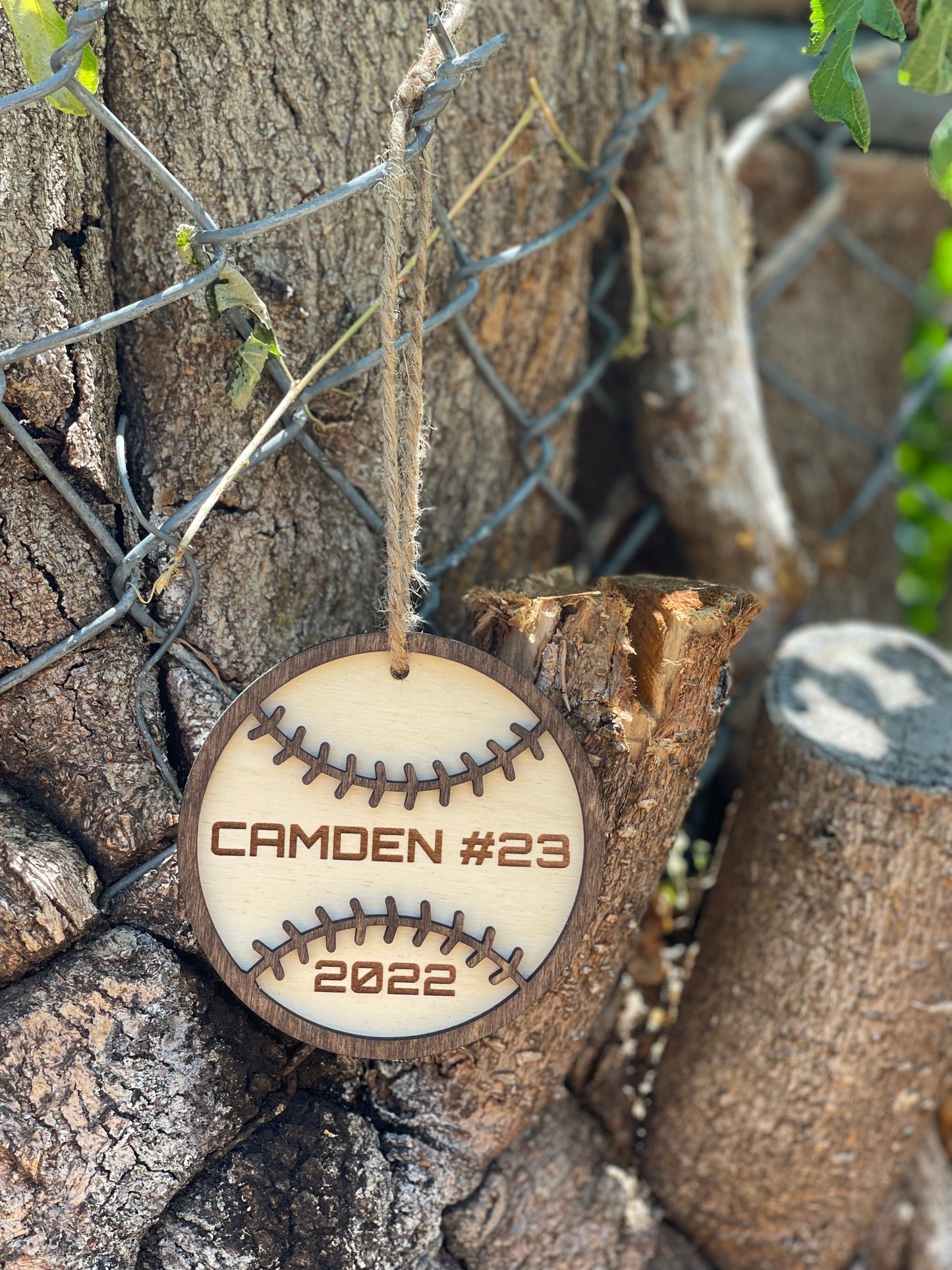Personalized 3D Baseball/Softball Christmas Ornament | Custom Name & Jersey Number | Wood Engraved Sports Gift