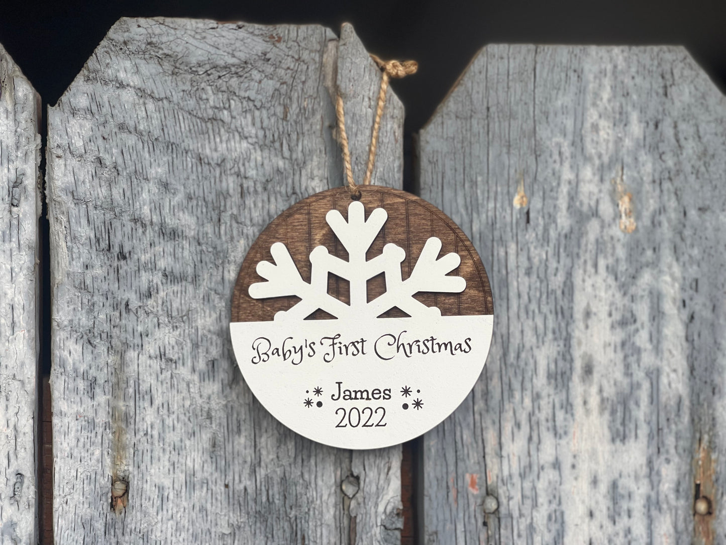 Baby's First Christmas Personalized Ornament | Custom Name Snowflake Design | 2024 Wood Engraved Keepsake