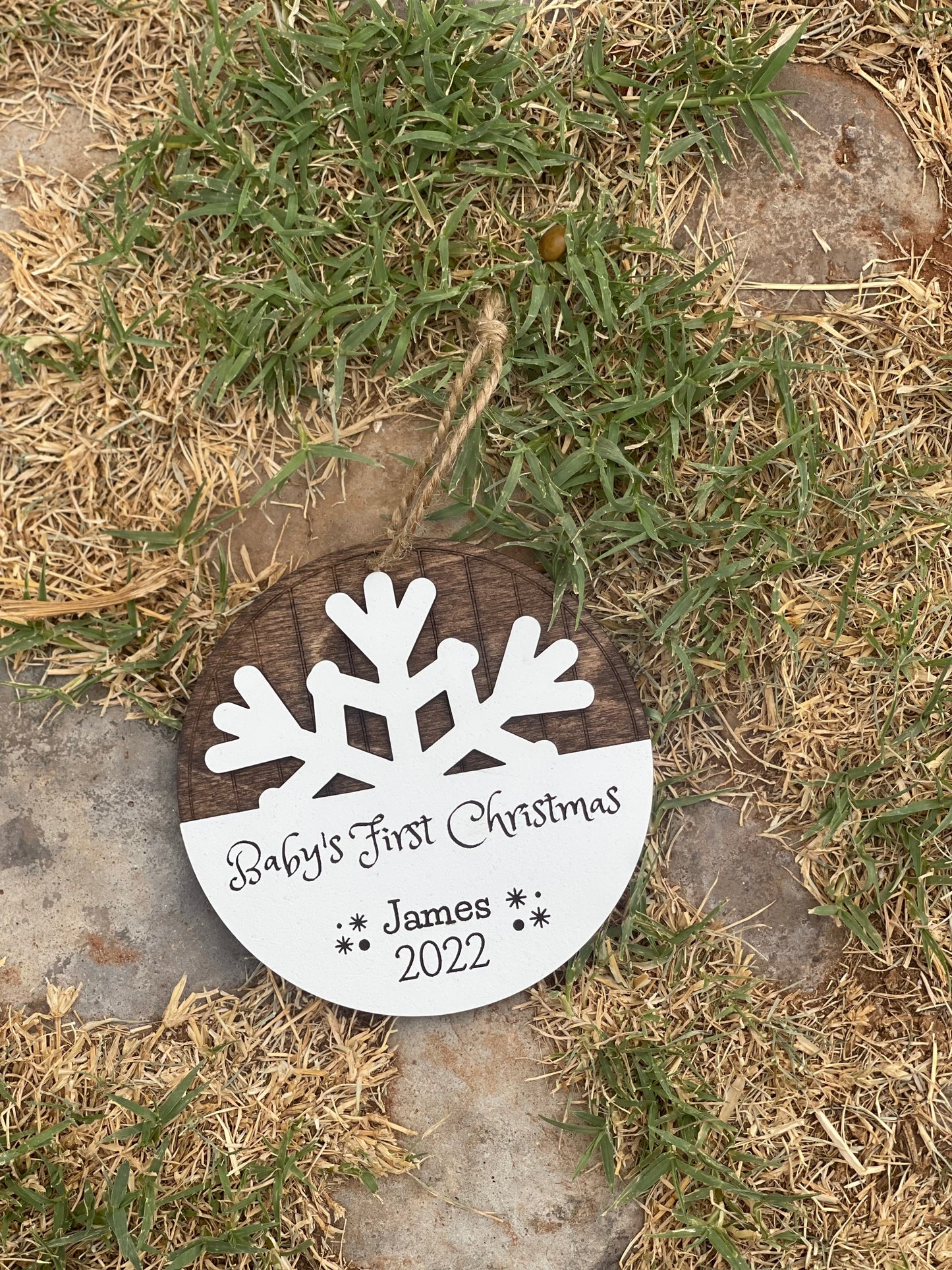 Baby's First Christmas Personalized Ornament | Custom Name Snowflake Design | 2024 Wood Engraved Keepsake