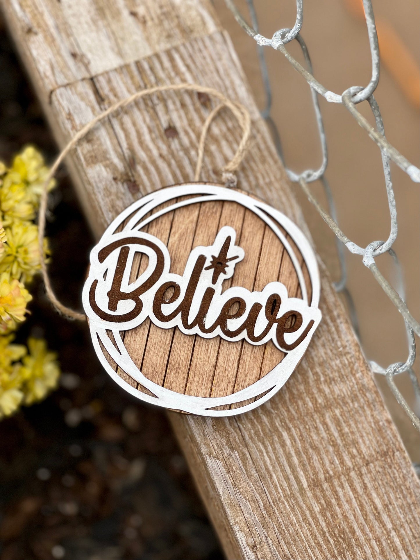 Custom Believe Christmas Ornament | Wood Engraved & Hand-Painted | Rustic Holiday Decor