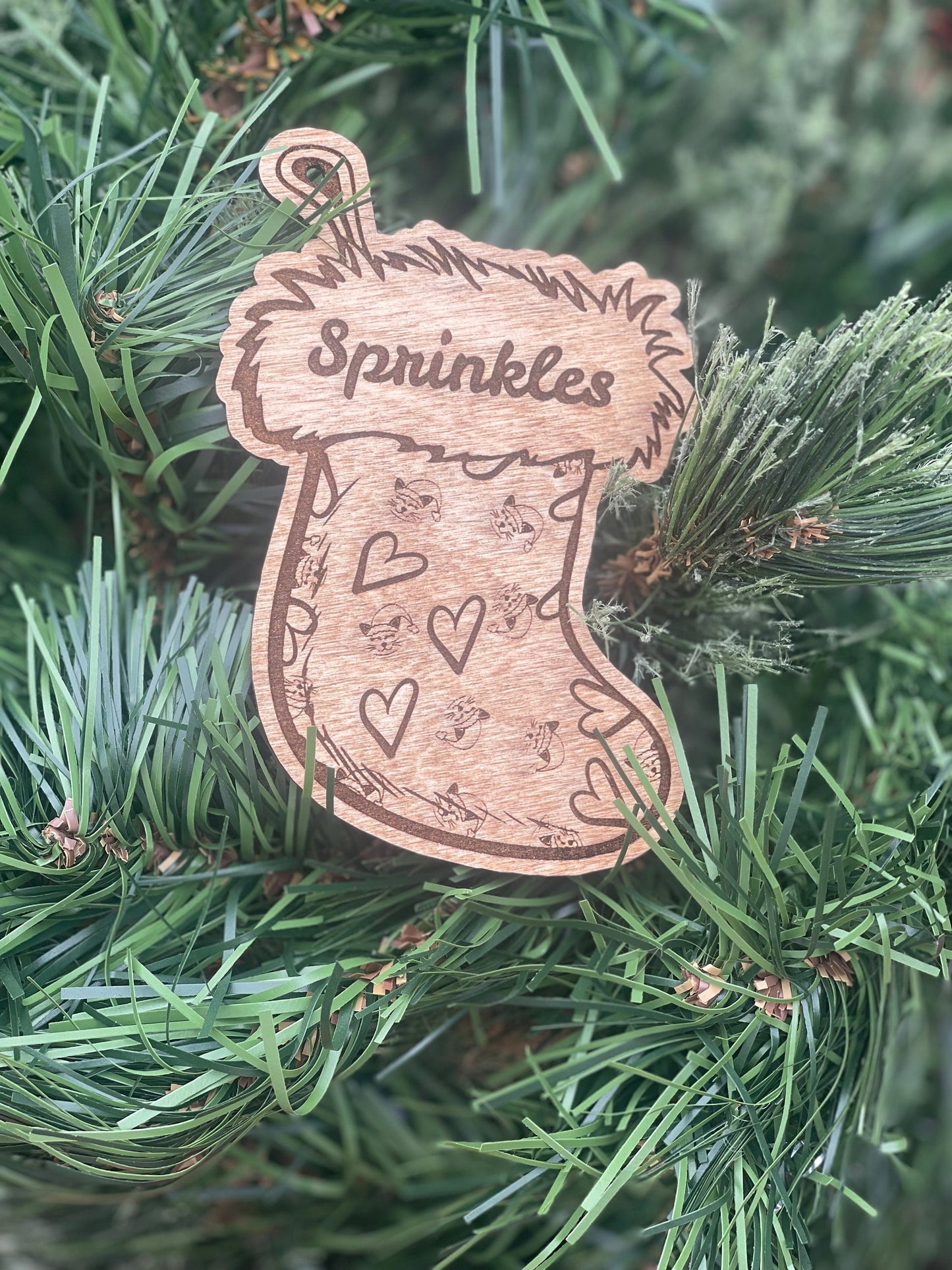 Custom Personalized Cat Name Ornament | Cat Whiskers and Hearts Design