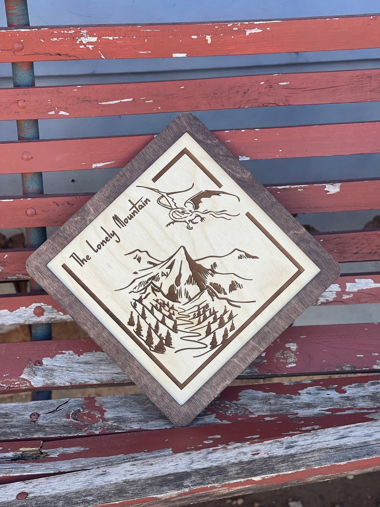 The Lonely Mountain - Engraved Wood Sign | Fantasy Ring & Shire -Inspired Wall Decor for Home or Office