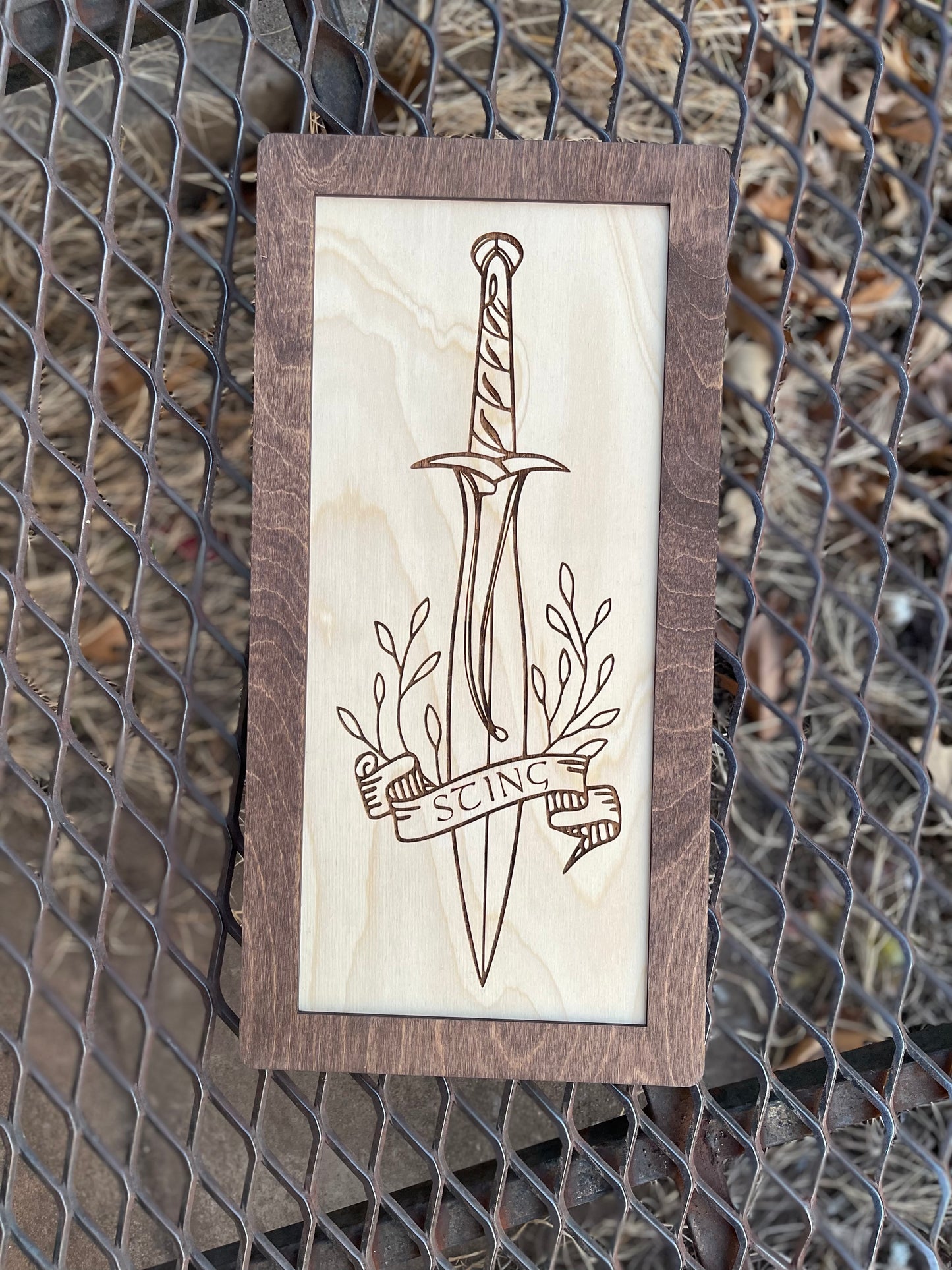 Fantasy Ring & Shire Blade Sword Wood Engraved Sign - Man Cave Decor