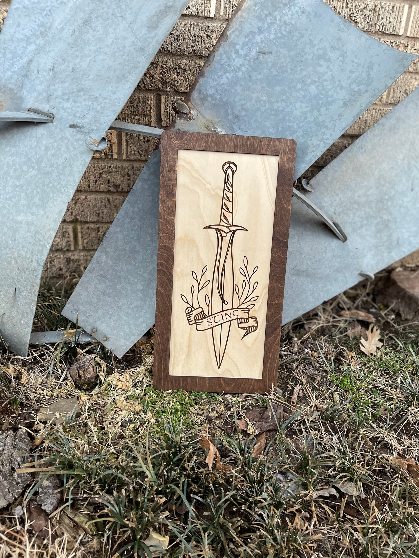 Fantasy Ring & Shire Blade Sword Wood Engraved Sign - Man Cave Decor