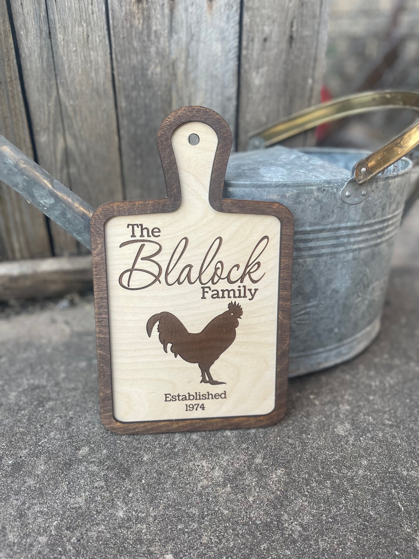 Family Name and Year Custom Chicken Rooster Cutting Board Style Sign | Rustic Farmhouse Country Kitchen Decor | Wedding & Housewarming Gift