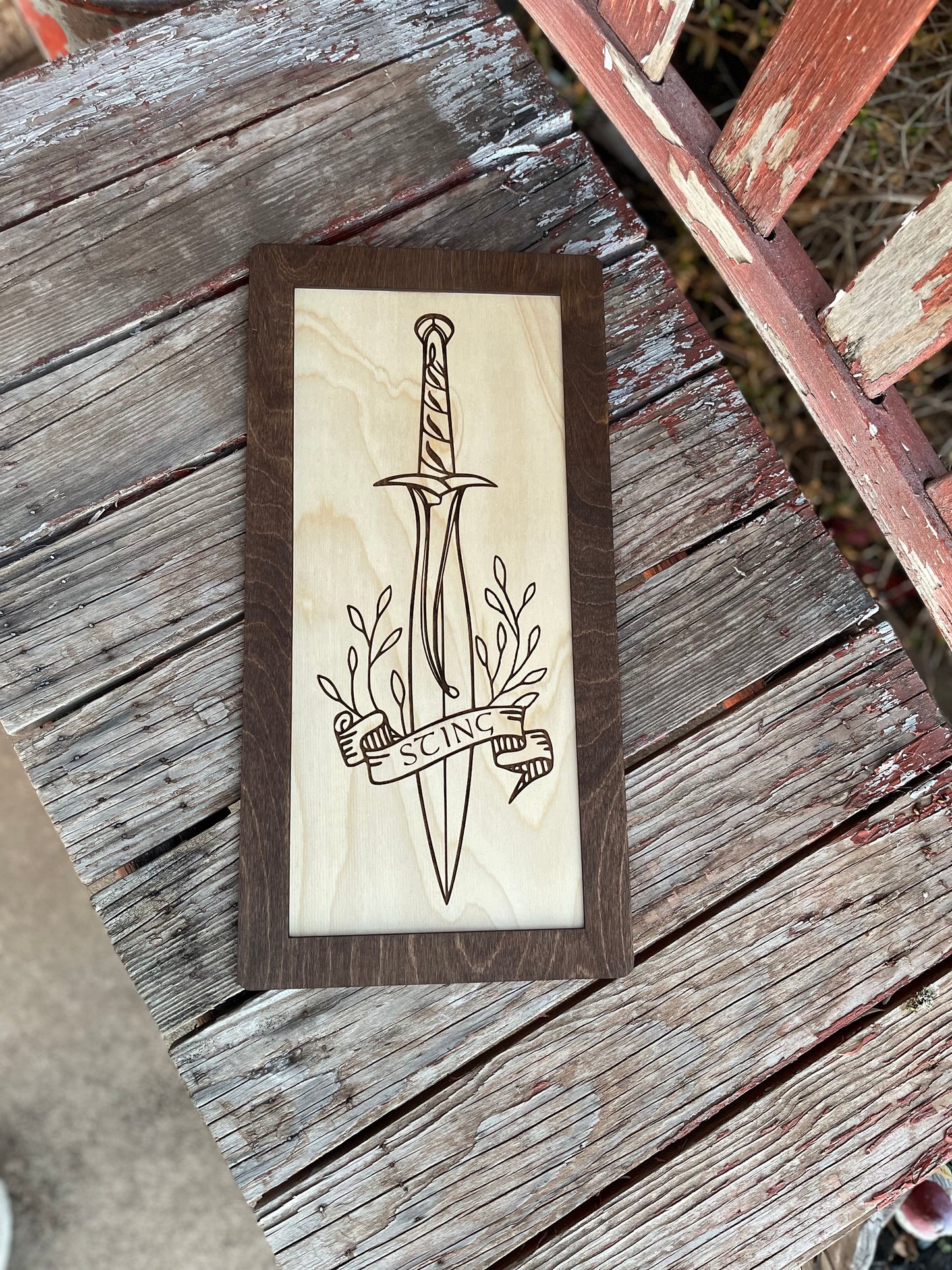 Fantasy Ring & Shire Blade Sword Wood Engraved Sign - Man Cave Decor