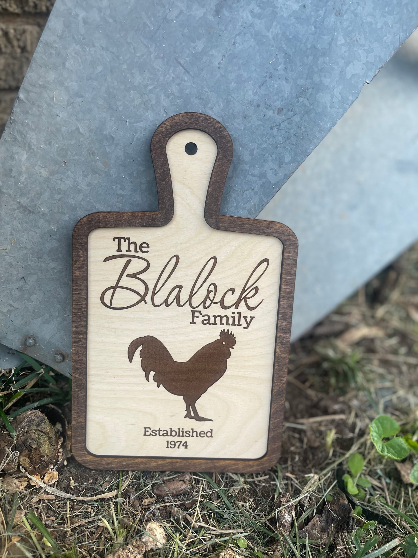 Family Name and Year Custom Chicken Rooster Cutting Board Style Sign | Rustic Farmhouse Country Kitchen Decor | Wedding & Housewarming Gift