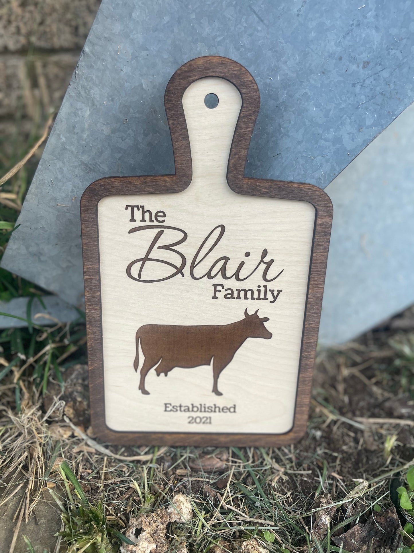 Custom Cutting Board Style Cow Farmhouse Sign with Family Name | Personalized Wedding, Bridal Shower, & Housewarming Gift