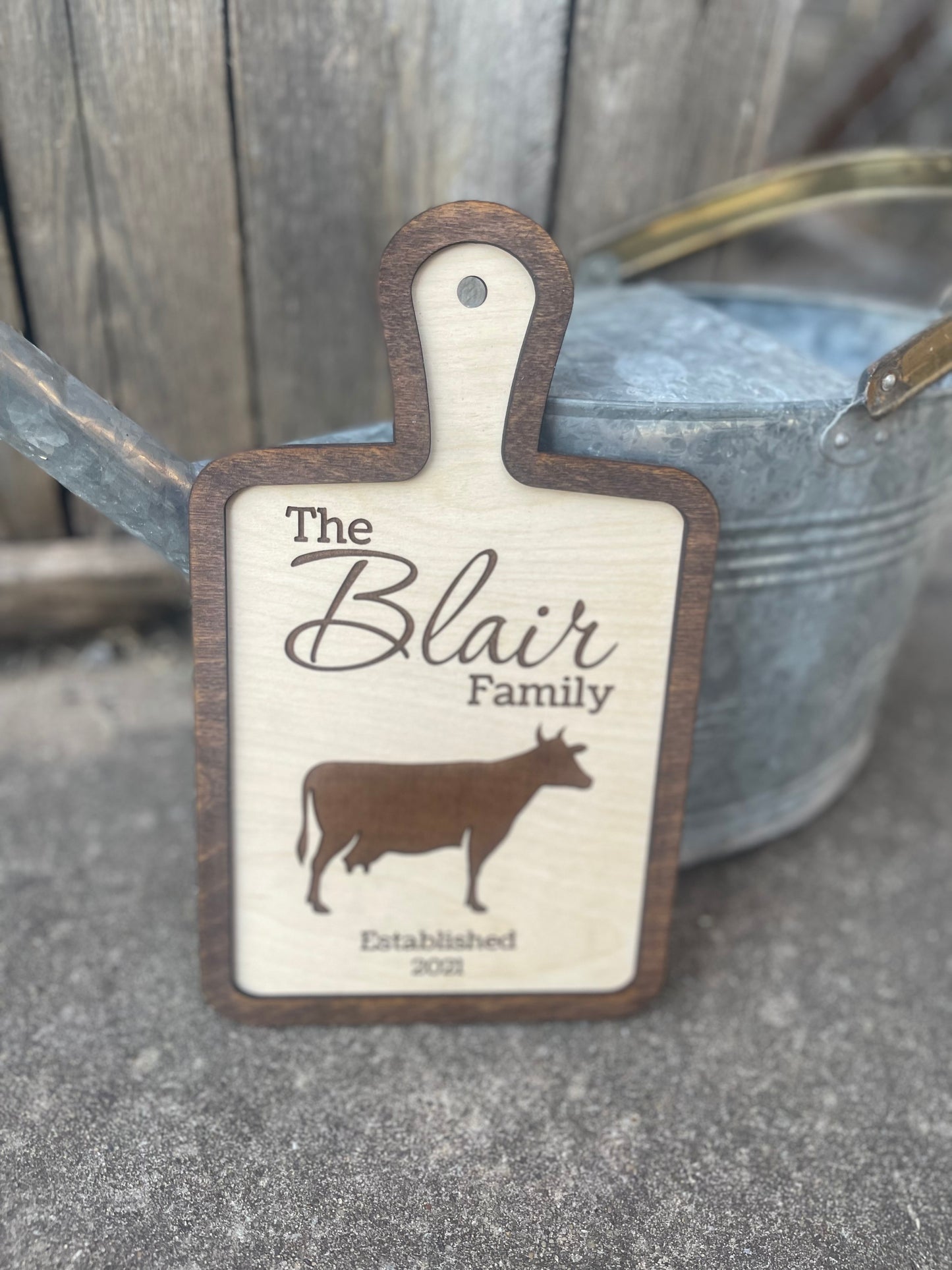 Custom Cutting Board Style Cow Farmhouse Sign with Family Name | Personalized Wedding, Bridal Shower, & Housewarming Gift