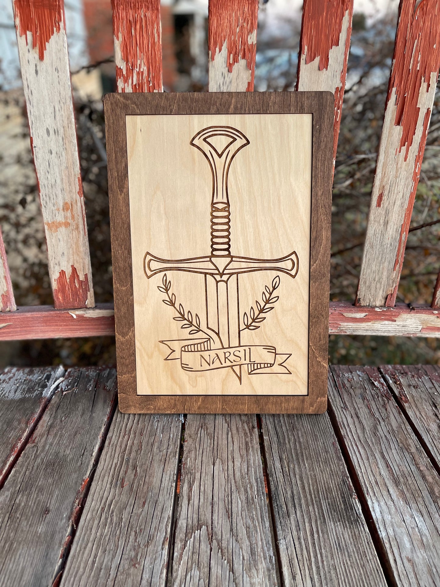 Fantasy Ring & Shire Blade Sword Wood Engraved Sign - Man Cave Decor