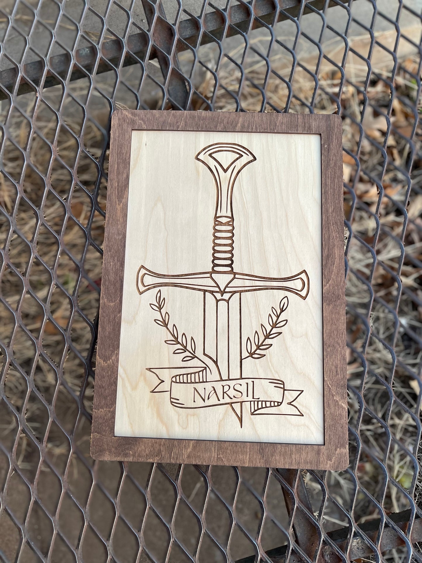 Fantasy Ring & Shire Blade Sword Wood Engraved Sign - Man Cave Decor