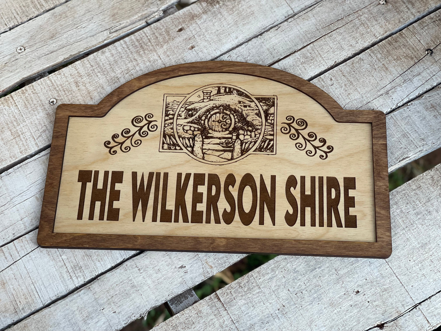 Custom Shire Sign – Personalized Family Name Wood Engraved Gift | Fantasy-Inspired Home Decor