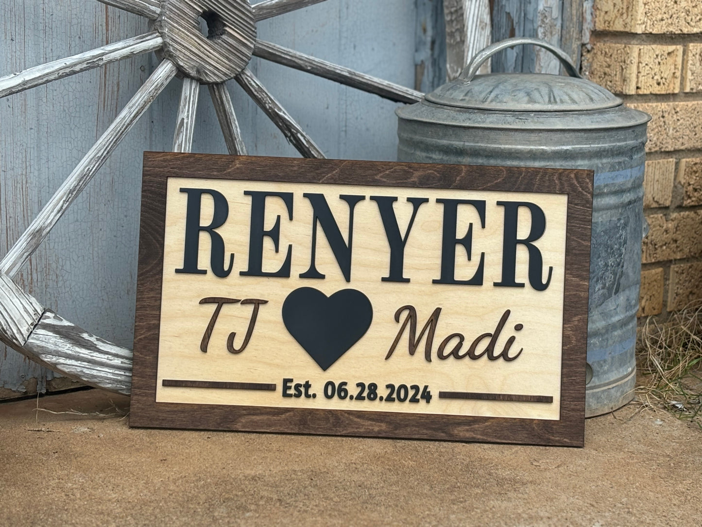 Personalized Wedding Heart Sign | Custom Last Name & Anniversary Gift | Rustic Wood Engraved Couples Reception Decor