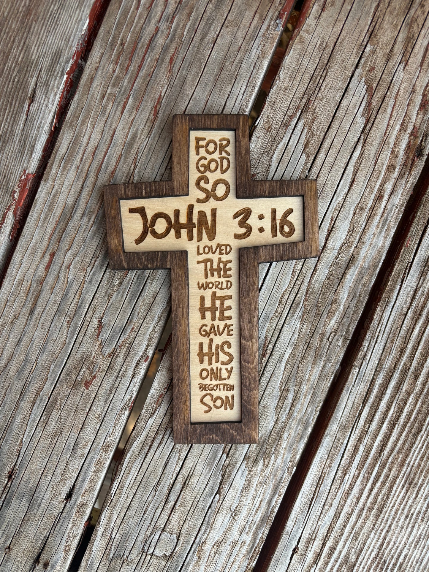 John 3:16 Cross Wood Sign | Christian Home Décor | Inspirational Scripture Wall Art | Rustic Faith-Based Sign