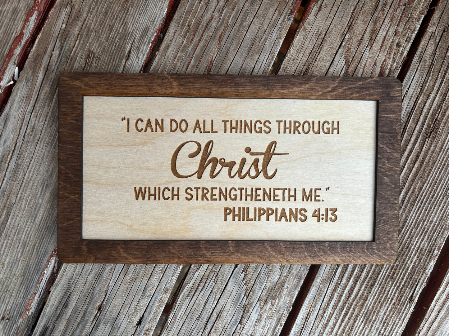 Philippians 4:13 Wood Sign | I Can Do All Things Through Christ Christian Home Décor | Inspirational Scripture Wall Art | Rustic Faith-Based Sign