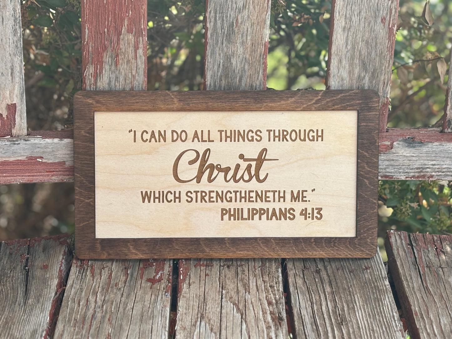 Philippians 4:13 Wood Sign | I Can Do All Things Through Christ Christian Home Décor | Inspirational Scripture Wall Art | Rustic Faith-Based Sign