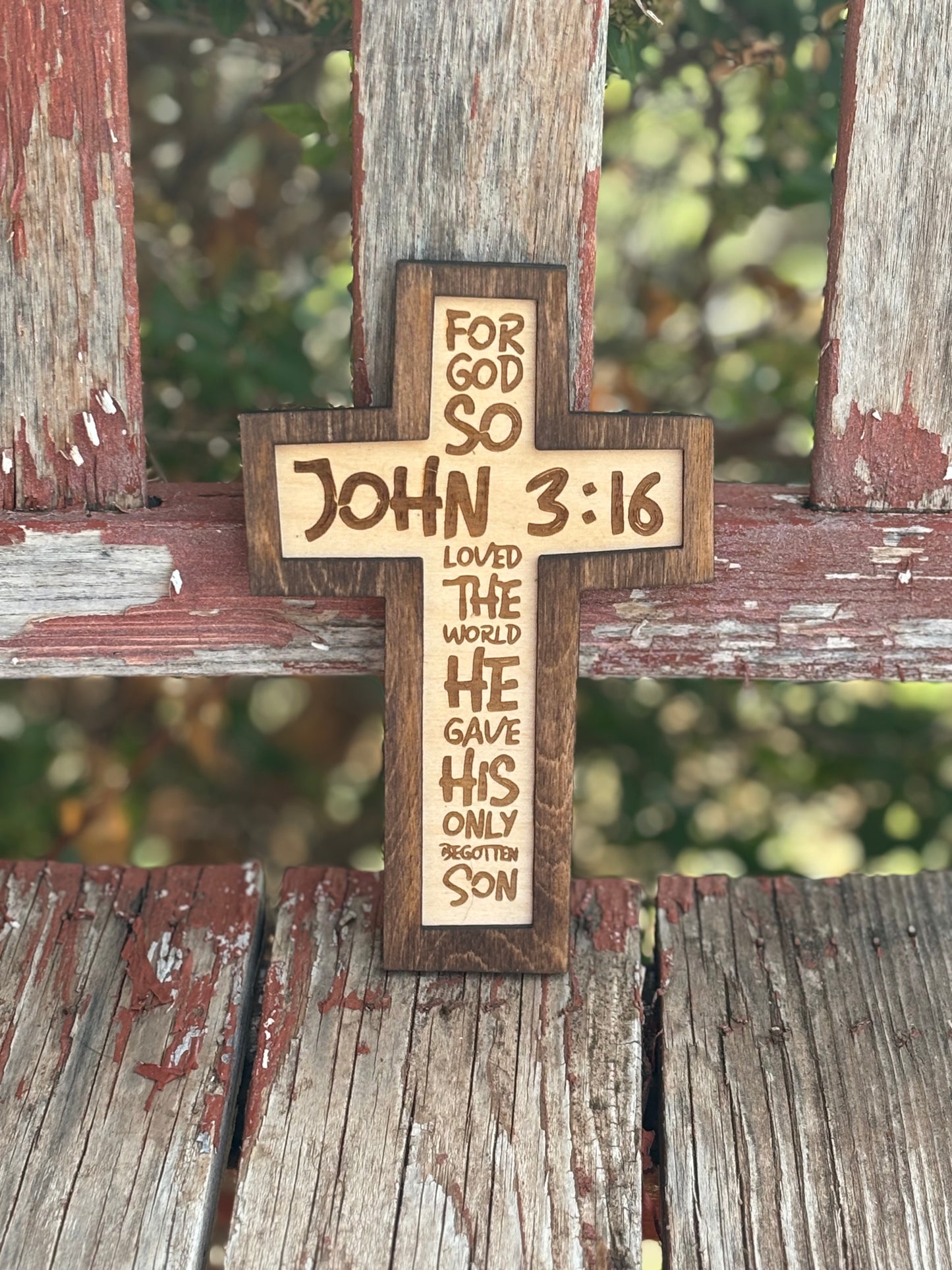 John 3:16 Cross Wood Sign | Christian Home Décor | Inspirational Scripture Wall Art | Rustic Faith-Based Sign