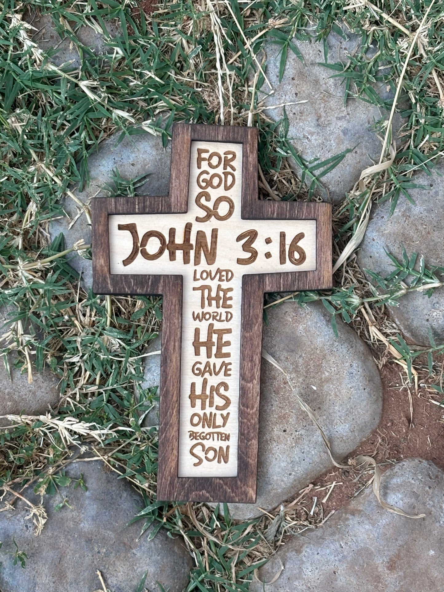 John 3:16 Cross Wood Sign | Christian Home Décor | Inspirational Scripture Wall Art | Rustic Faith-Based Sign