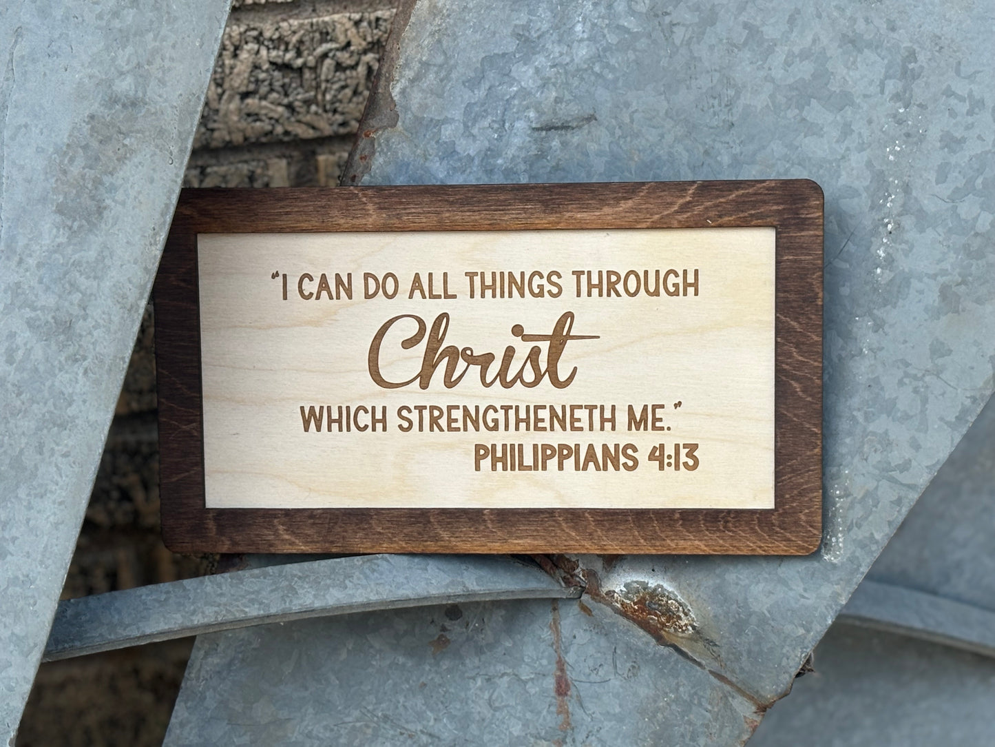 Philippians 4:13 Wood Sign | I Can Do All Things Through Christ Christian Home Décor | Inspirational Scripture Wall Art | Rustic Faith-Based Sign