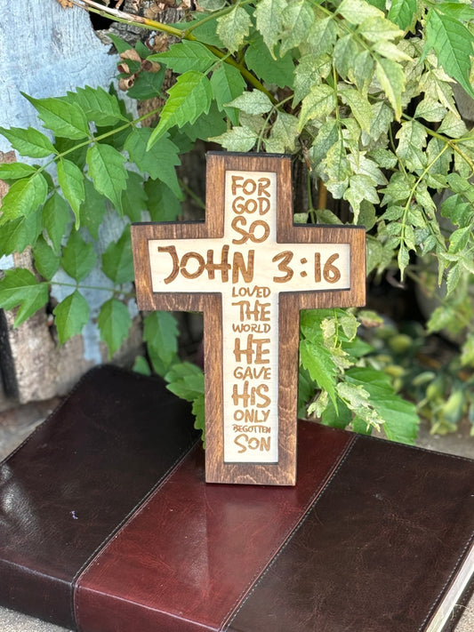 John 3:16 Cross Wood Sign | Christian Home Décor | Inspirational Scripture Wall Art | Rustic Faith-Based Sign