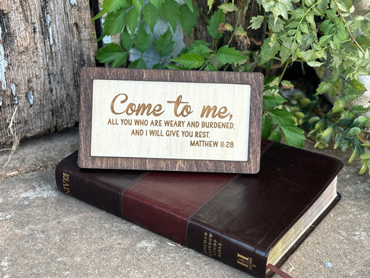 Matthew 11:28 Wood Sign | Christian Home Décor | Inspirational Scripture Wall Art | Rustic Faith-Based Sign